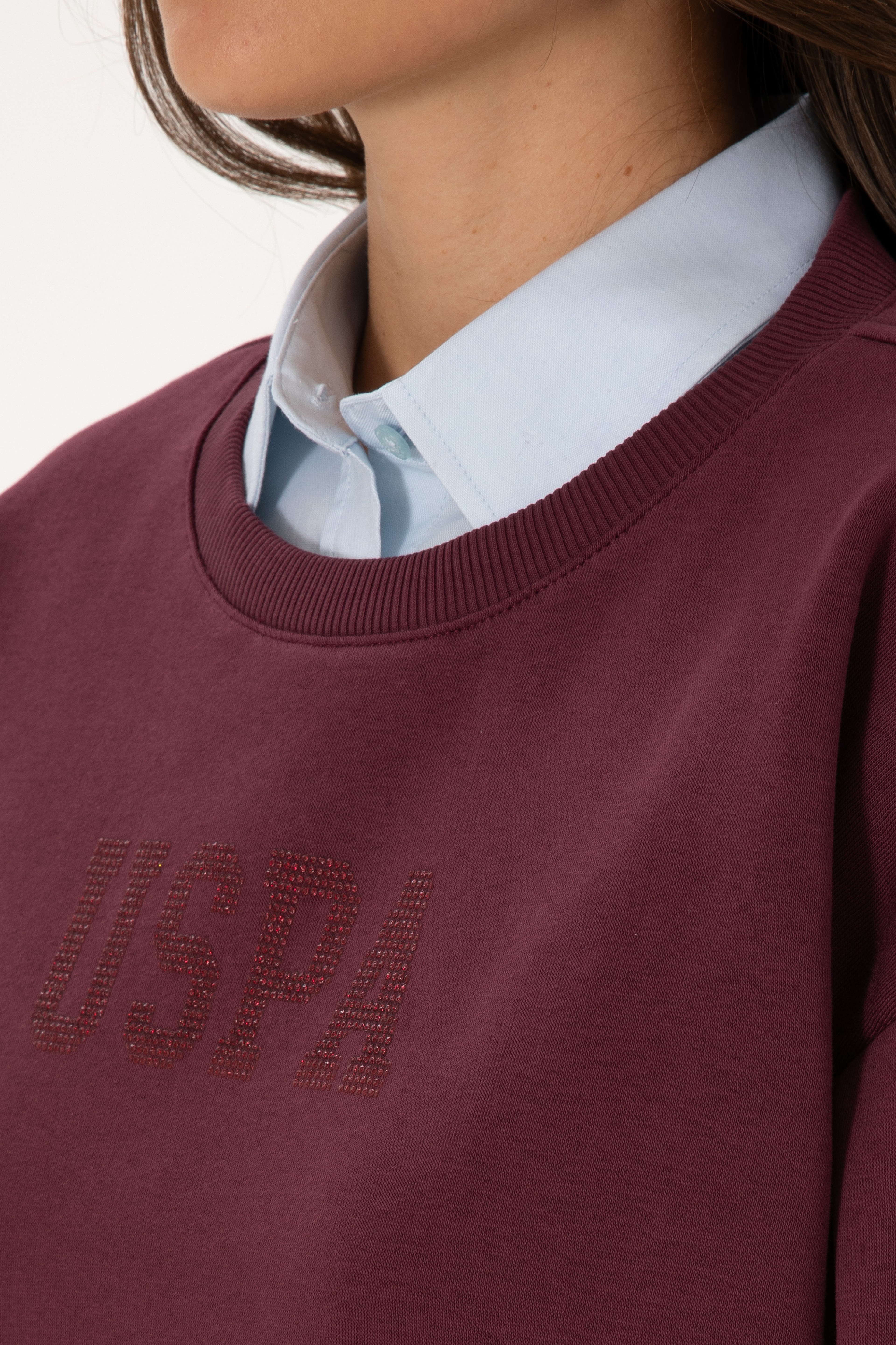Kadın Bordo Bisiklet Yaka Basic Sweatshirt - Image 7