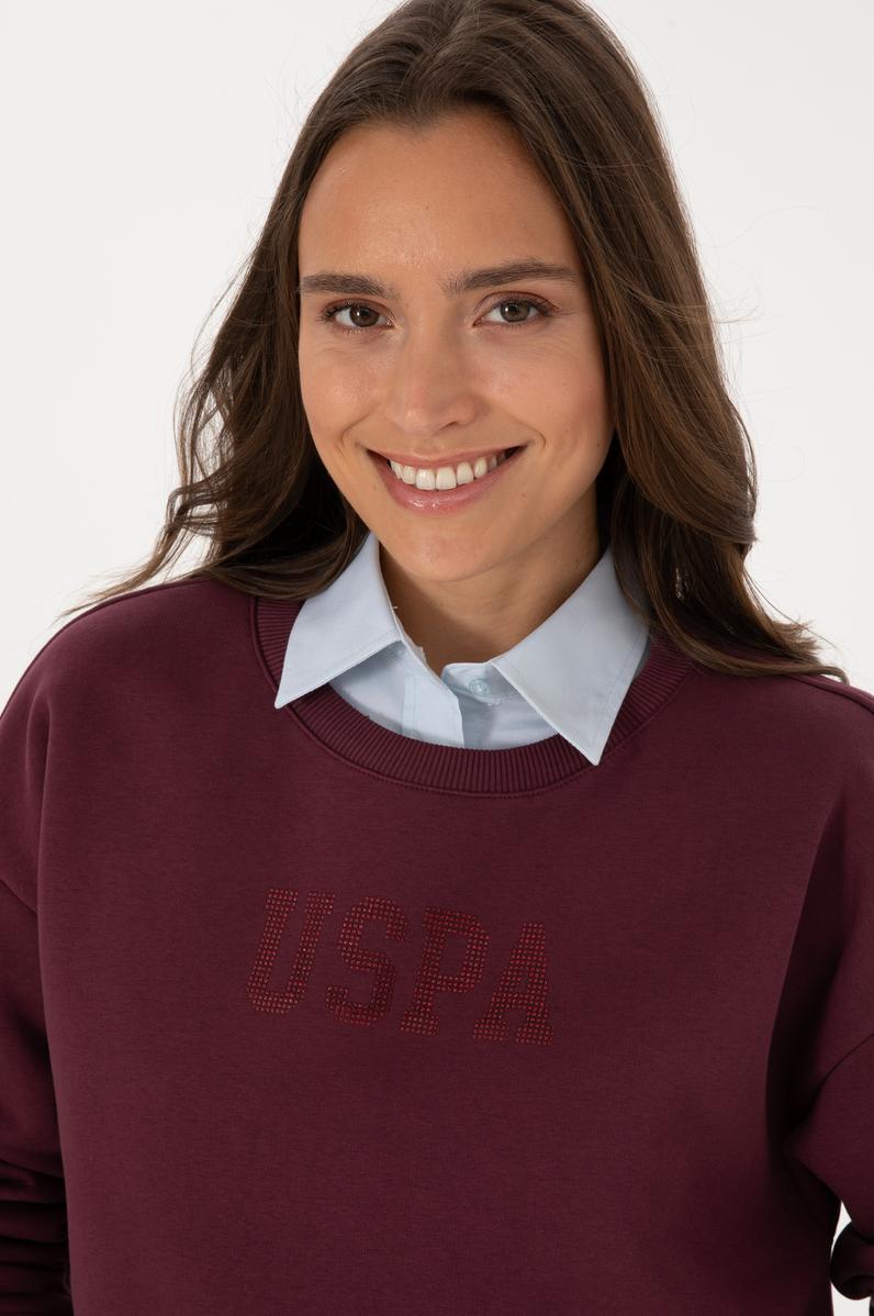 Kadın Bordo Bisiklet Yaka Basic Sweatshirt