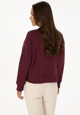 Kadın Bordo Bisiklet Yaka Basic Sweatshirt - 50307752044