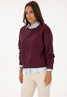 Kadın Bordo Bisiklet Yaka Basic Sweatshirt - 50307752044