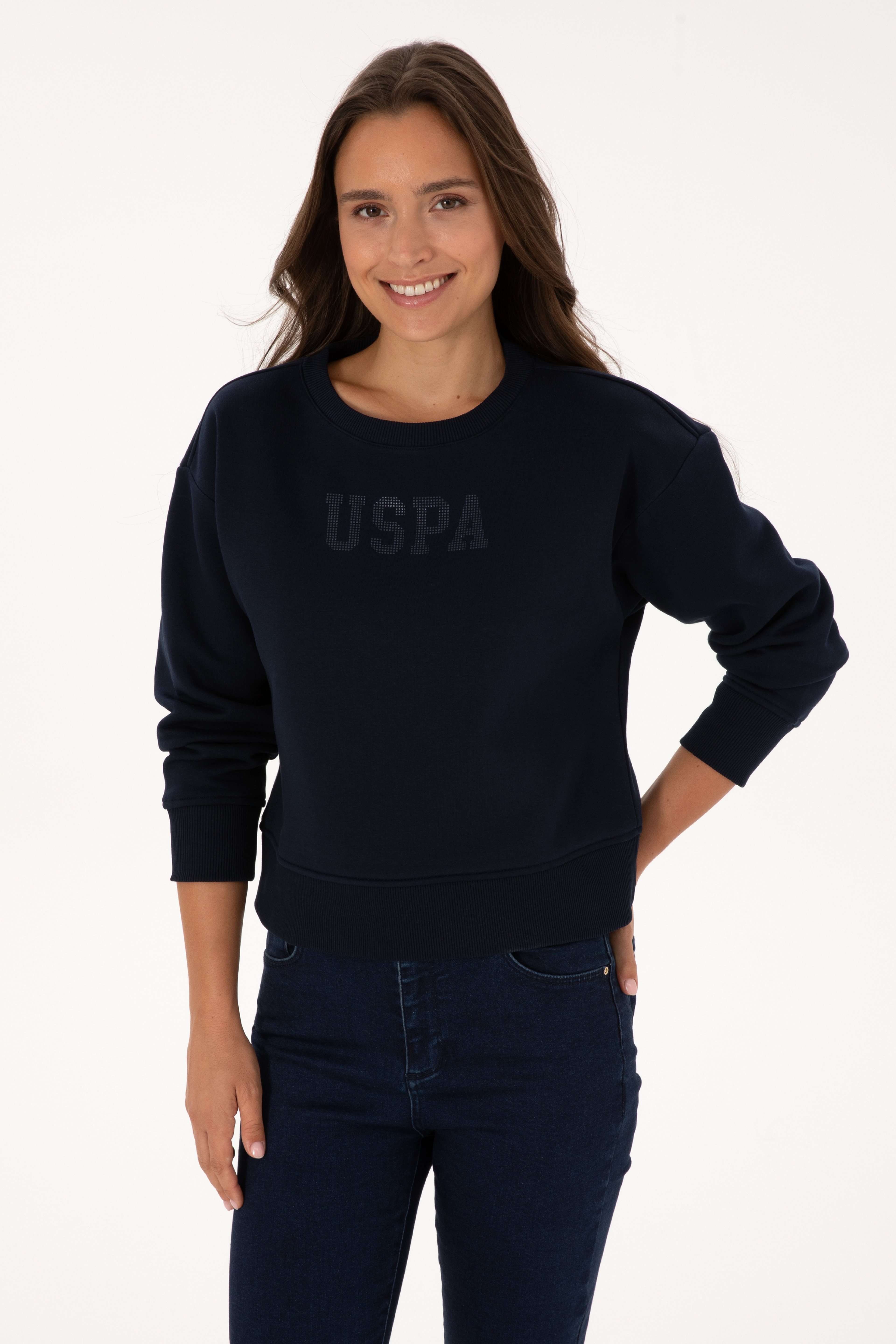 Kadın Lacivert Bisiklet Yaka Basic Sweatshirt - Image 1