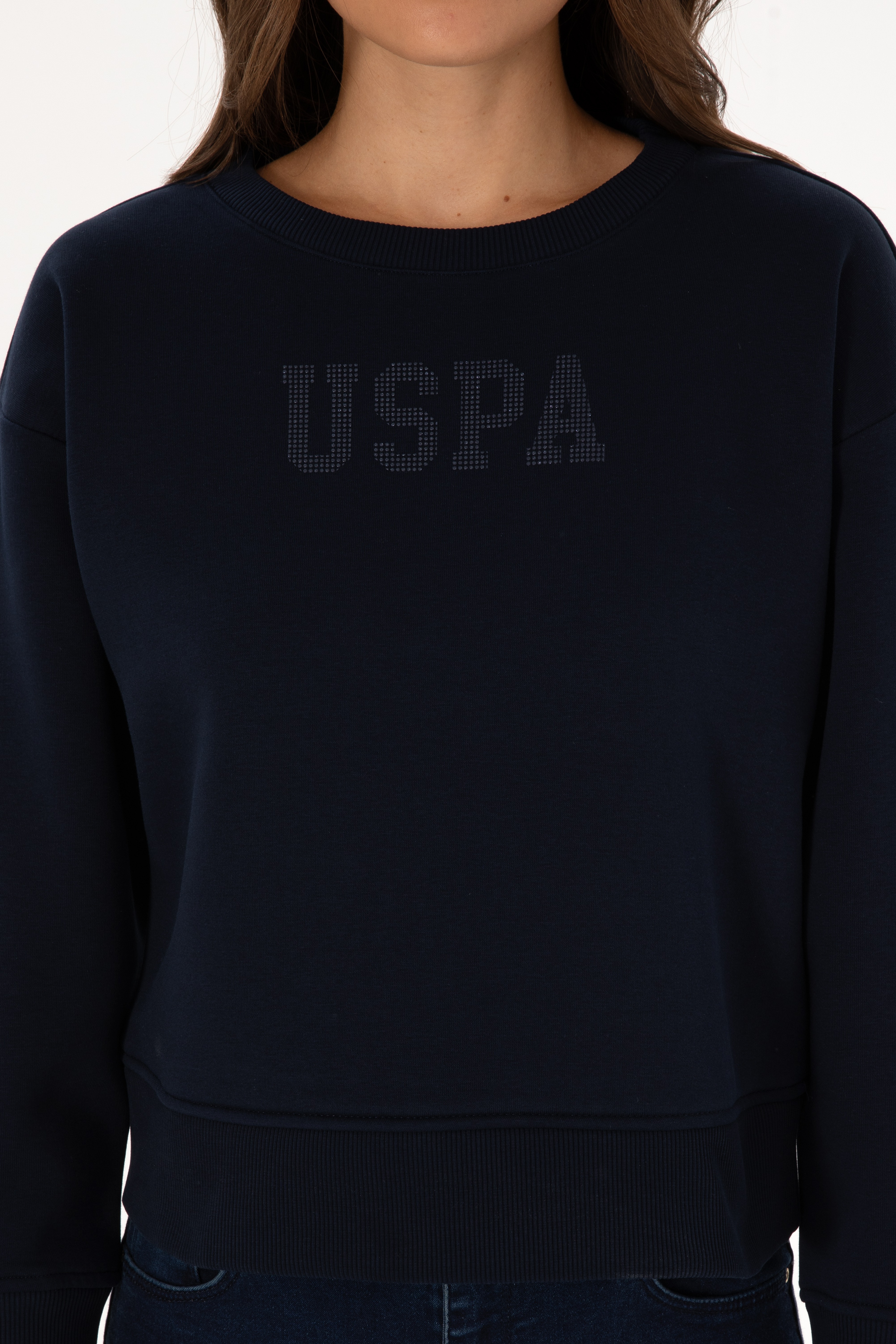 Kadın Lacivert Bisiklet Yaka Basic Sweatshirt - Image 6