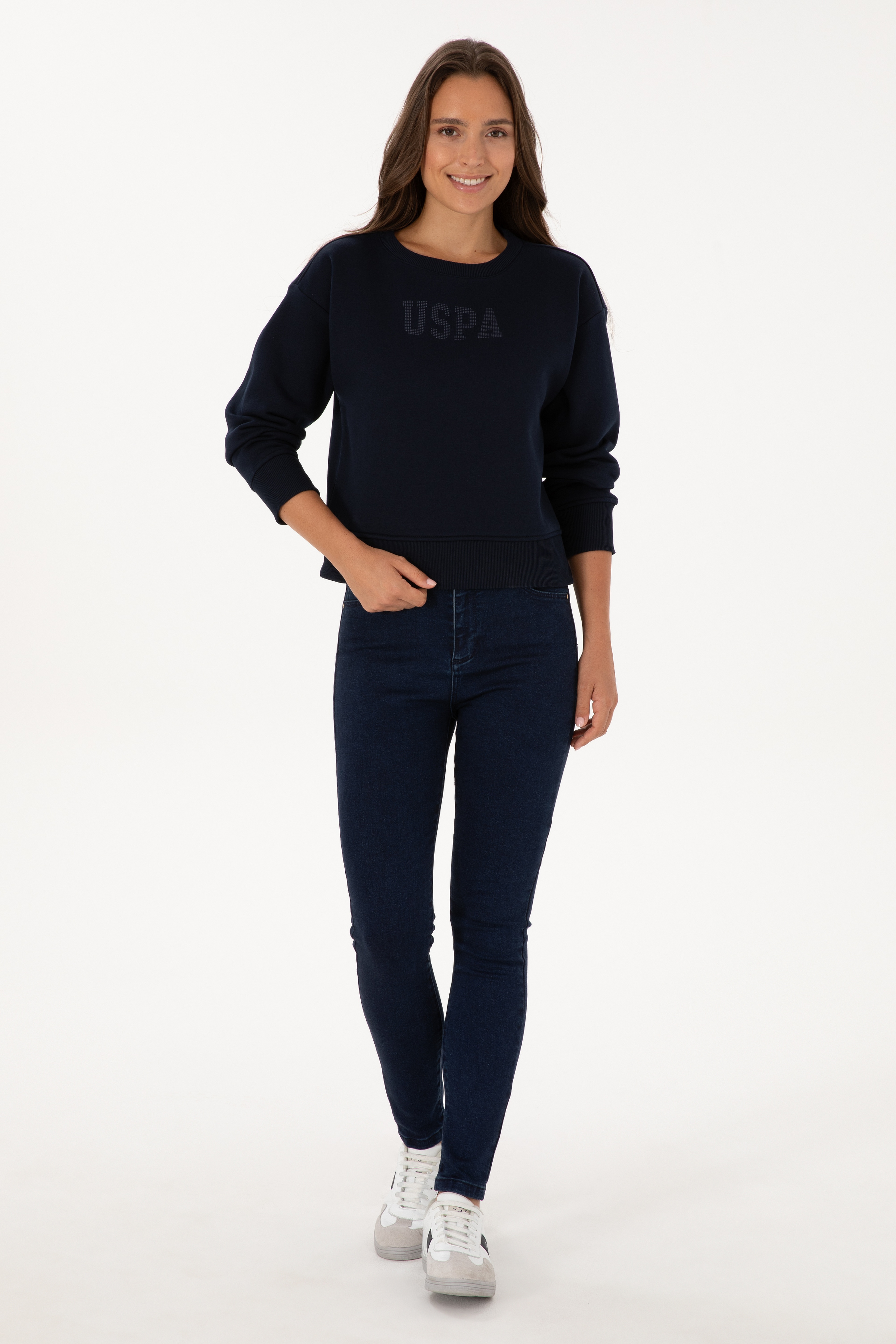Kadın Lacivert Bisiklet Yaka Basic Sweatshirt
