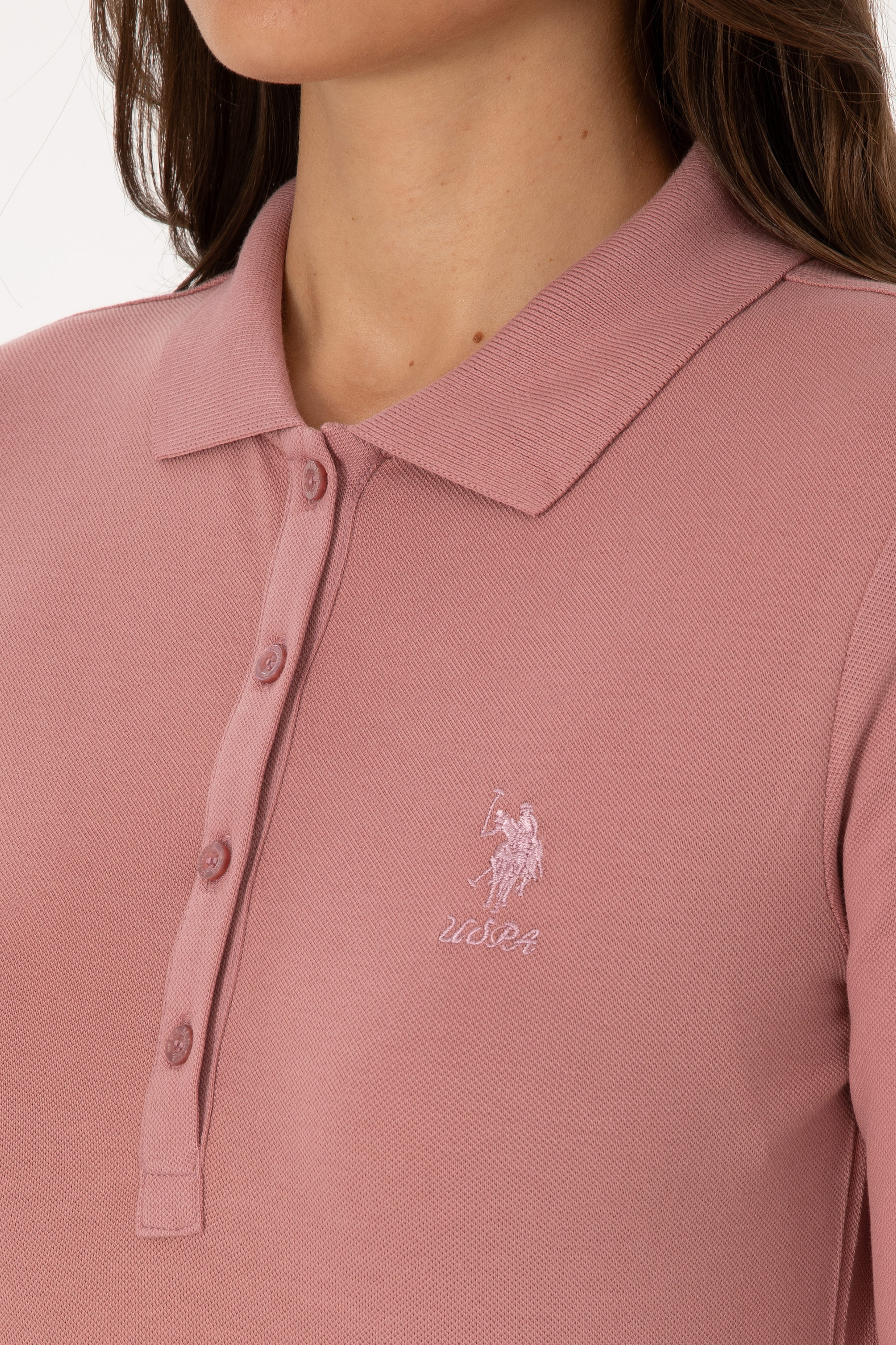 Kadın Gül Kurusu Basic Polo Yaka Sweatshırt - Image 7
