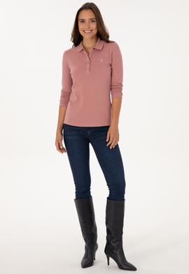 Kadın Gül Kurusu Basic Polo Yaka Sweatshırt - 50307755061