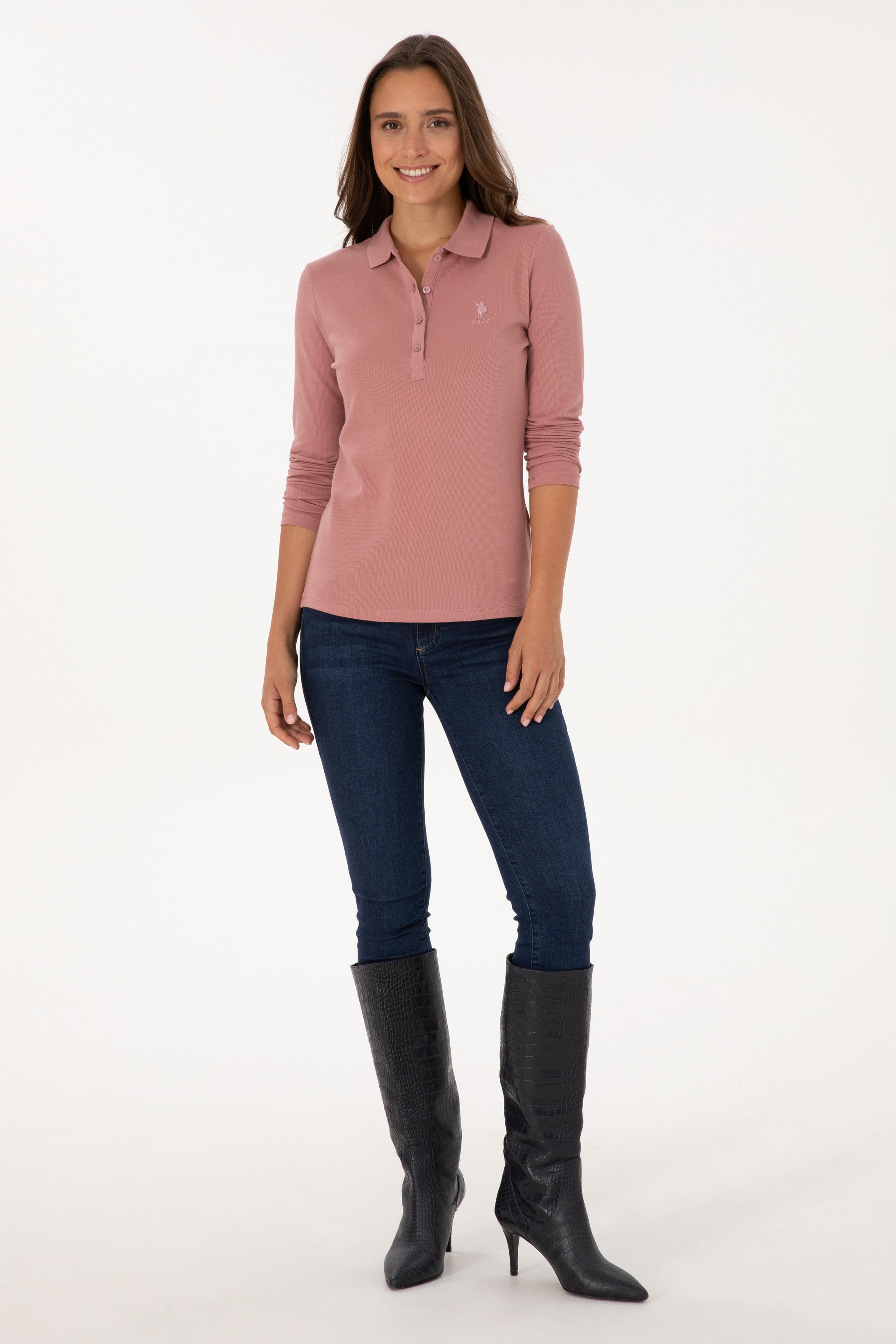Kadın Gül Kurusu Basic Polo Yaka Sweatshırt