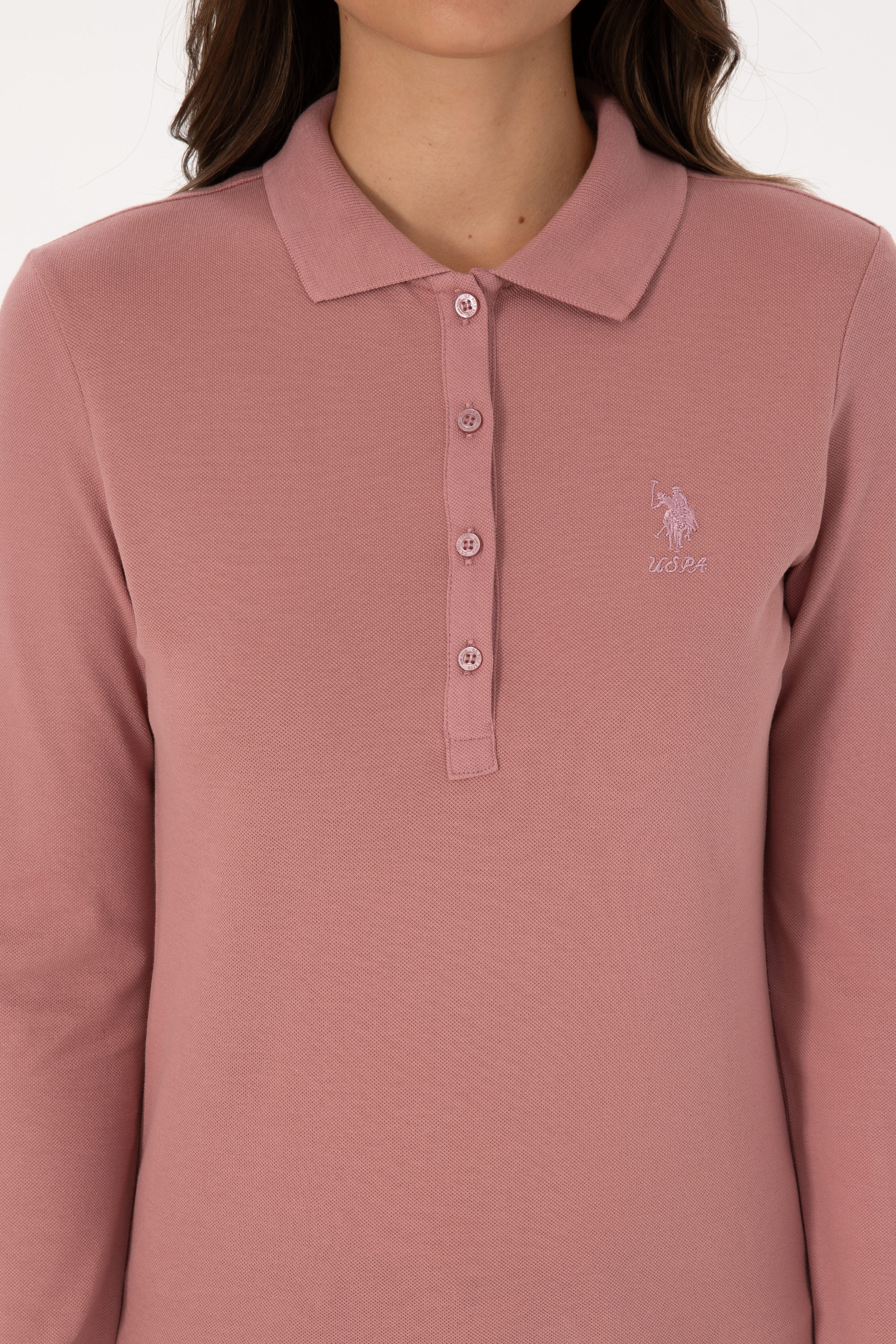 Kadın Gül Kurusu Basic Polo Yaka Sweatshırt
