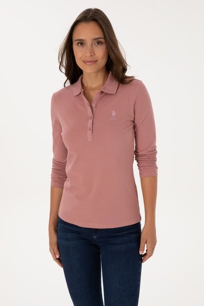 Kadın Gül Kurusu Basic Polo Yaka Sweatshırt