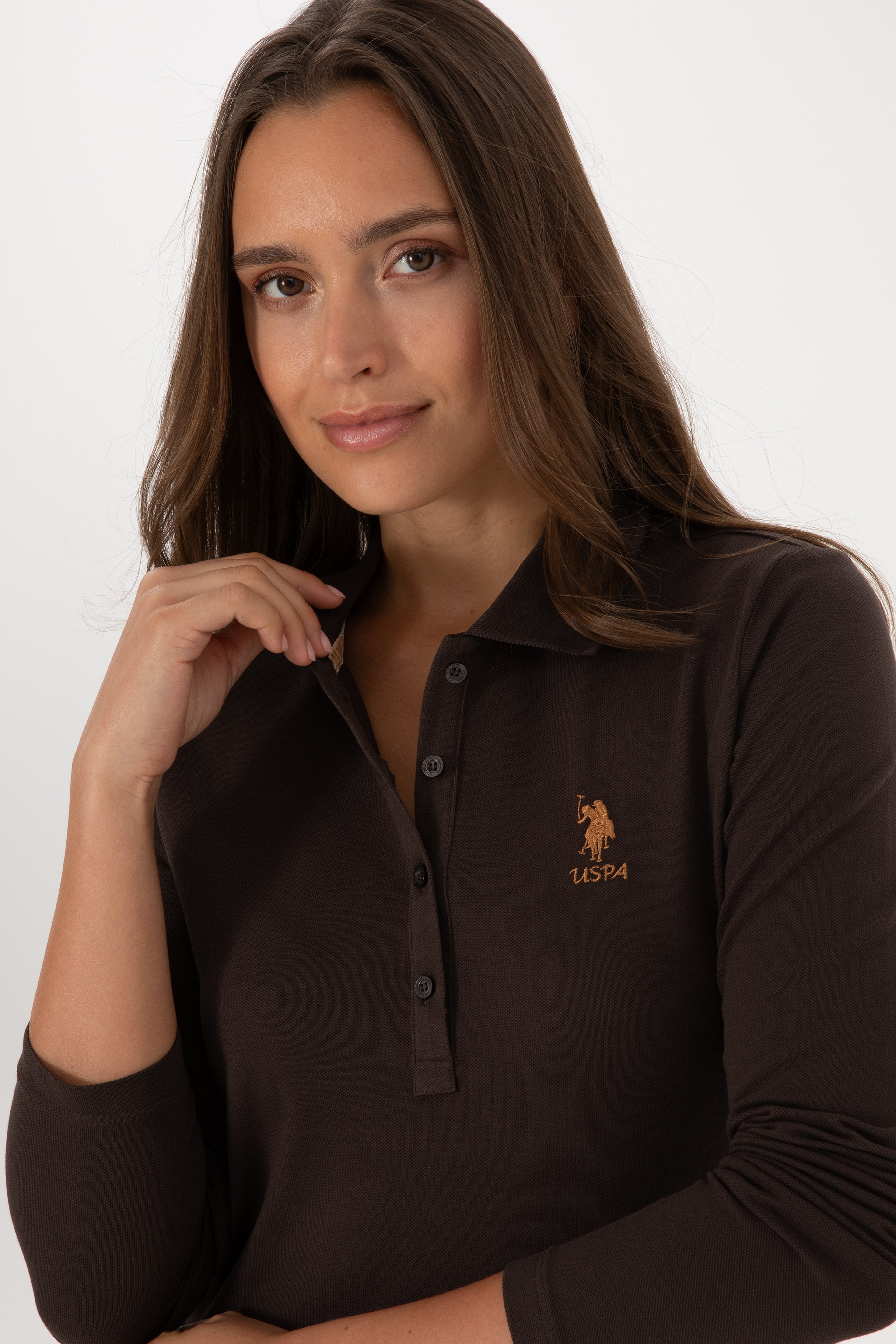 Kadın Kahverengi Basic Polo Yaka Sweatshırt - Image 2