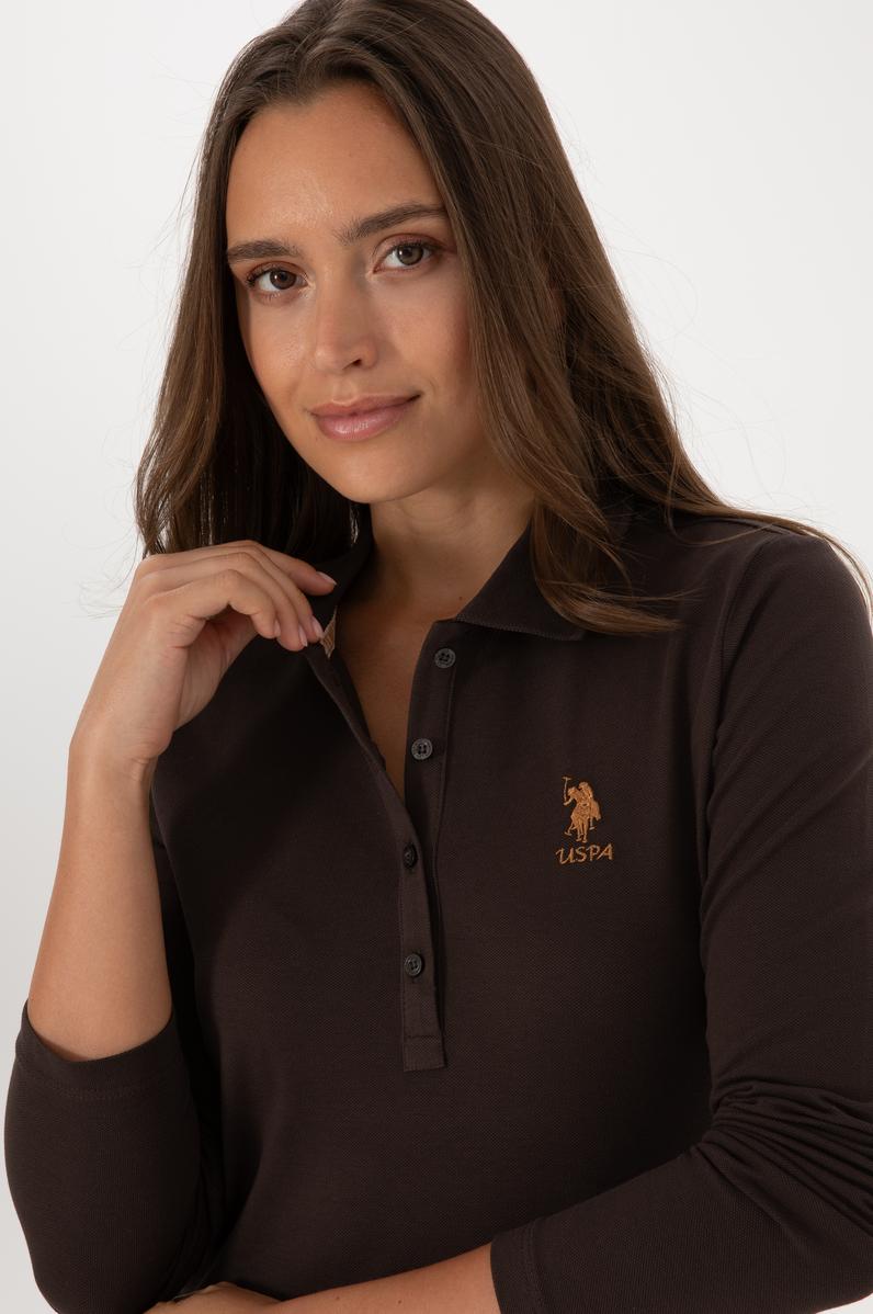 Kadın Kahverengi Basic Polo Yaka Sweatshırt