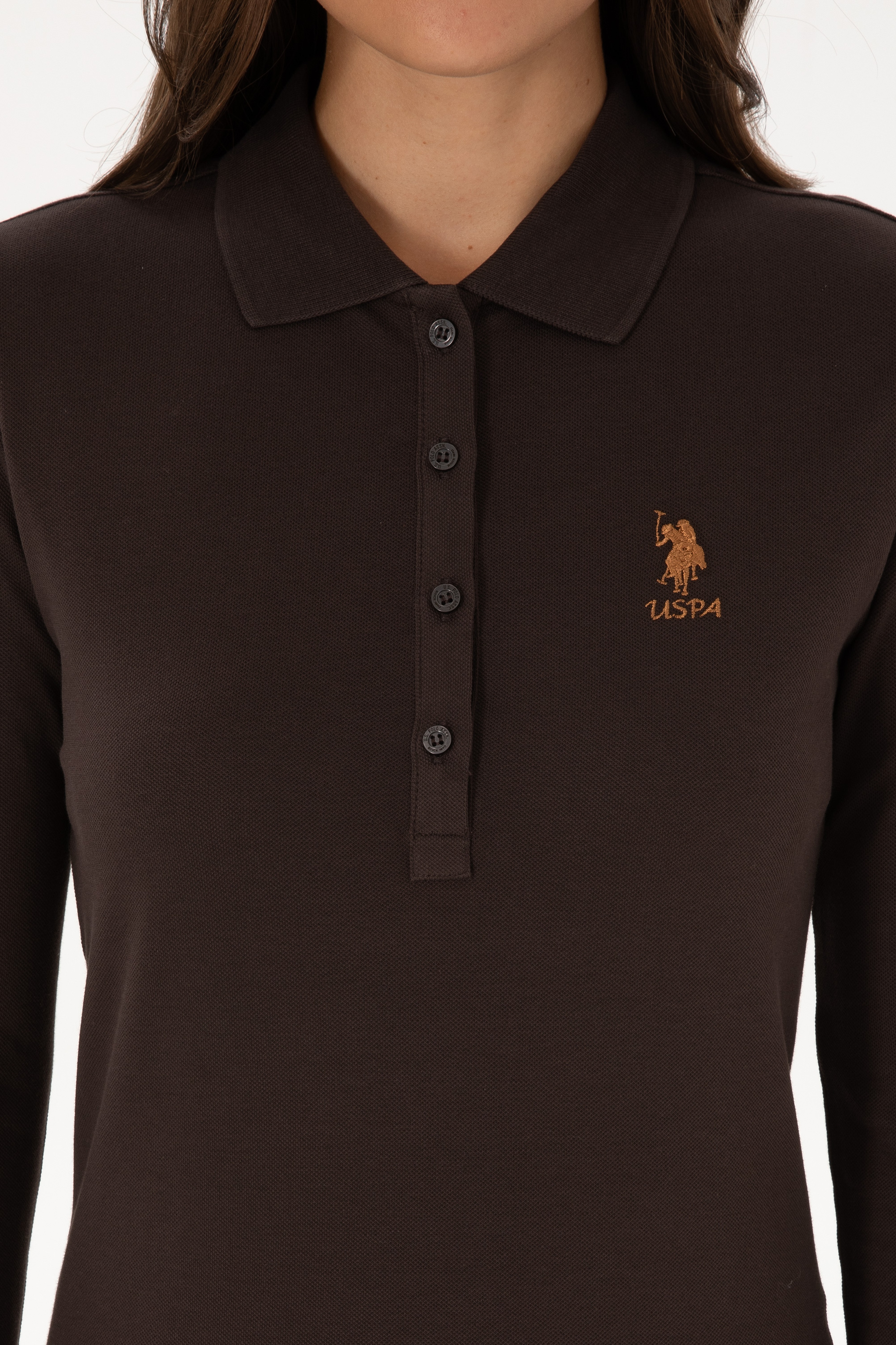 Kadın Kahverengi Basic Polo Yaka Sweatshırt - Image 6