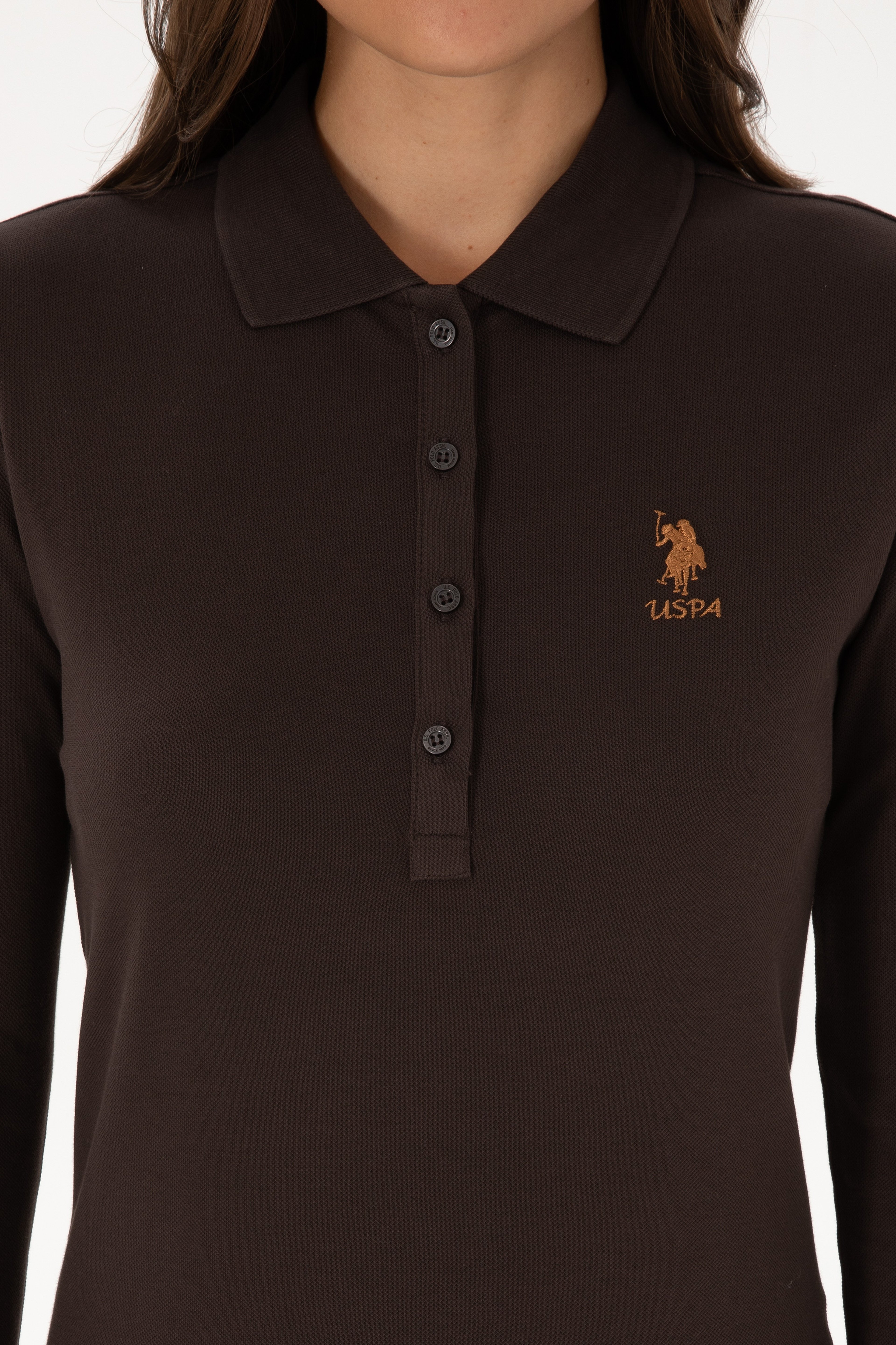 Kadın Kahverengi Basic Polo Yaka Sweatshırt