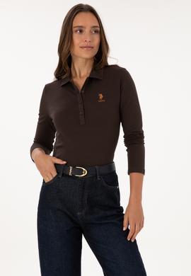 Kadın Kahverengi Basic Polo Yaka Sweatshırt - 50307755151