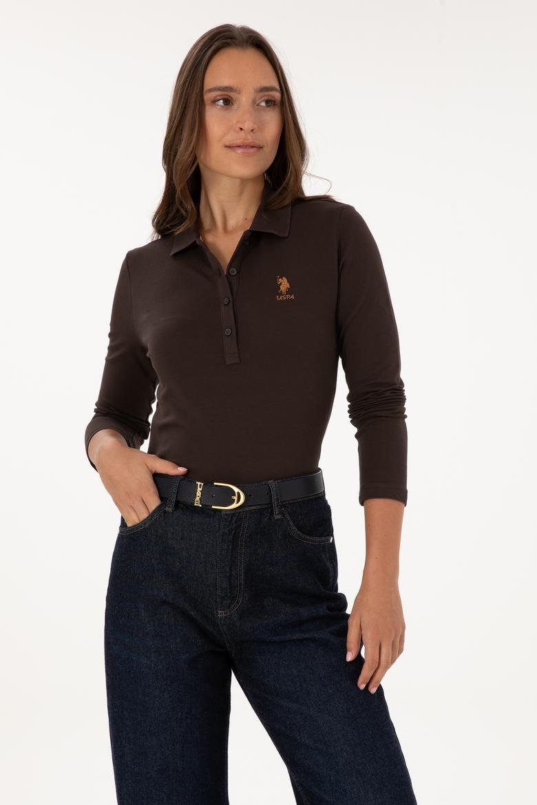 Kadın Kahverengi Basic Polo Yaka Sweatshırt - 50307755151