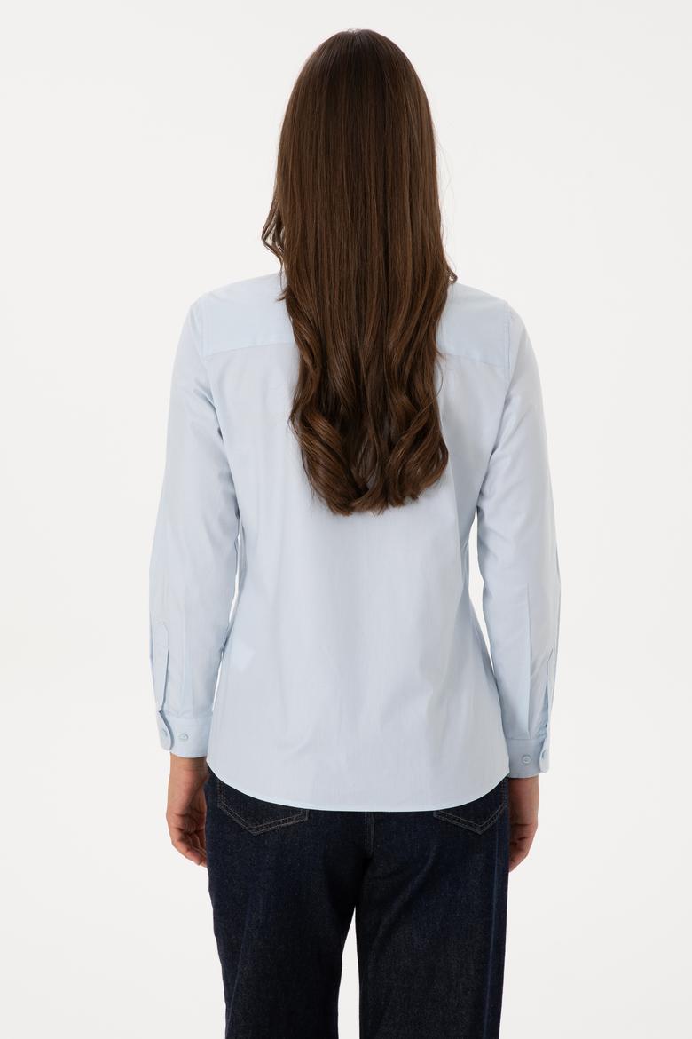 Kadın Açık Mavi Uzun Kollu Basic Gömlek - 50308023004