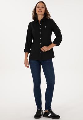 Kadın Siyah Uzun Kollu Basic Gömlek - 50308024018
