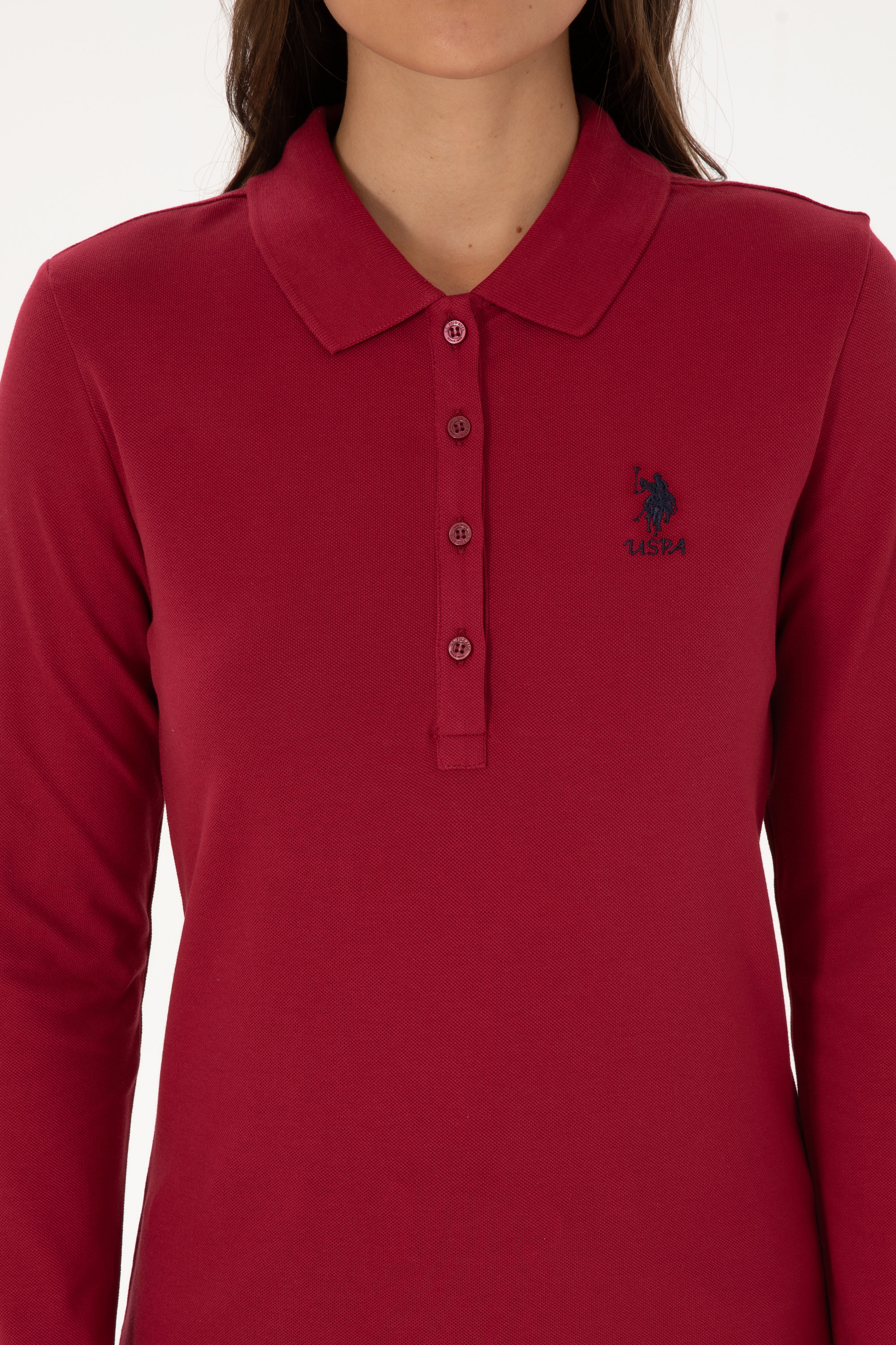 Kadın Koyu Frambuaz Basic Polo Yaka Sweatshırt