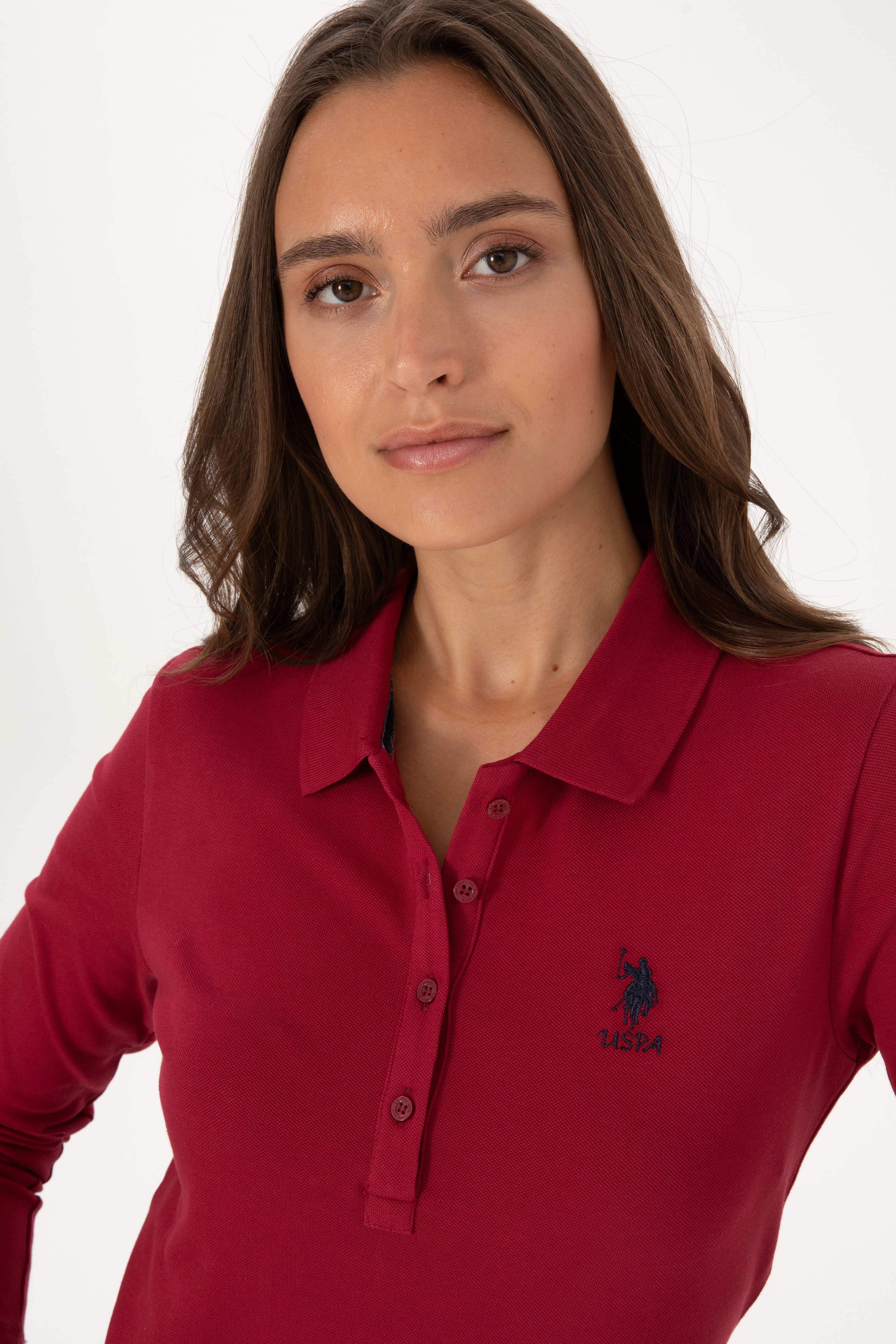 Kadın Koyu Frambuaz Basic Polo Yaka Sweatshırt - Image 2