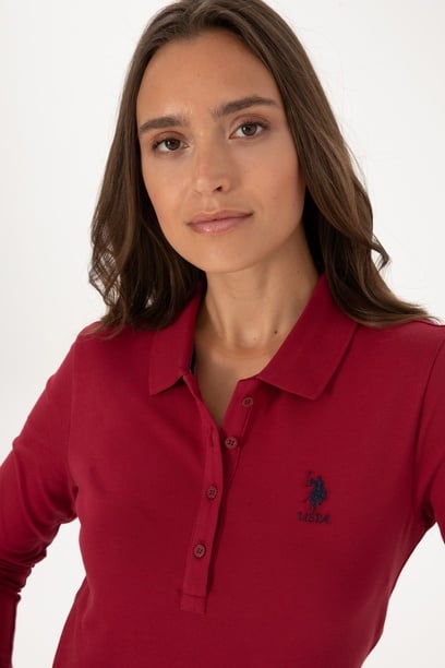 Kadın Koyu Frambuaz Basic Polo Yaka Sweatshırt
