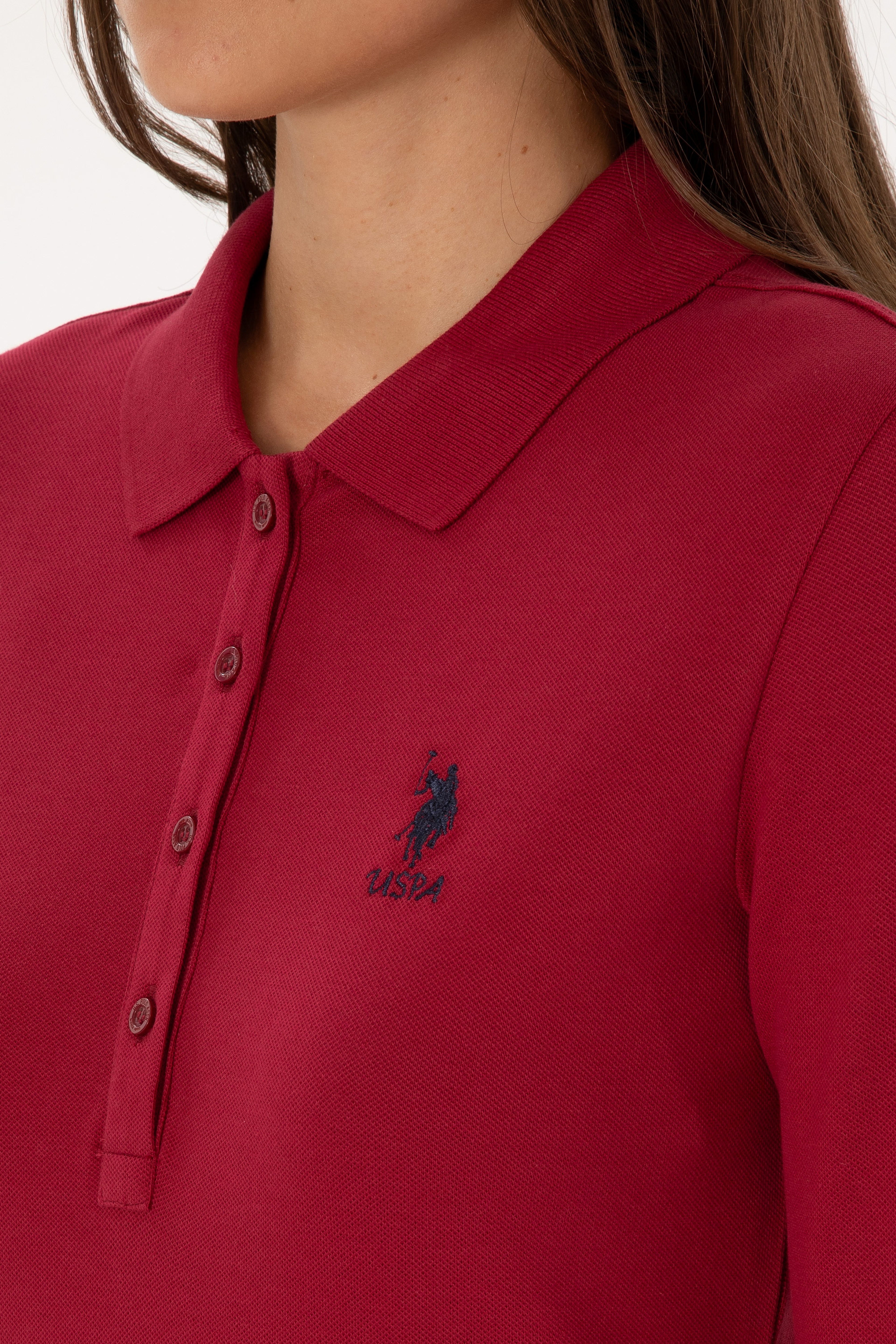 Kadın Koyu Frambuaz Basic Polo Yaka Sweatshırt - Image 7