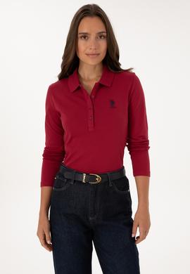 Kadın Koyu Frambuaz Basic Polo Yaka Sweatshırt - 50307755084