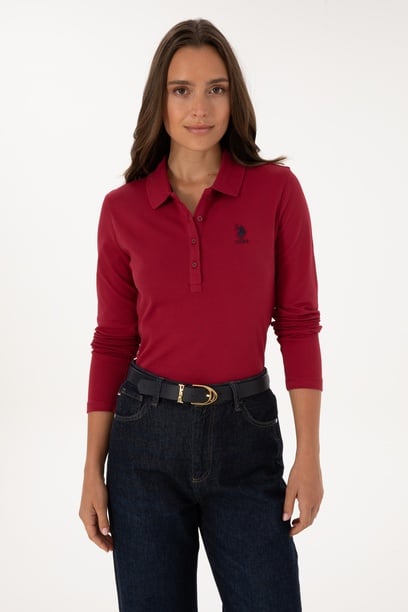 Kadın Koyu Frambuaz Basic Polo Yaka Sweatshırt