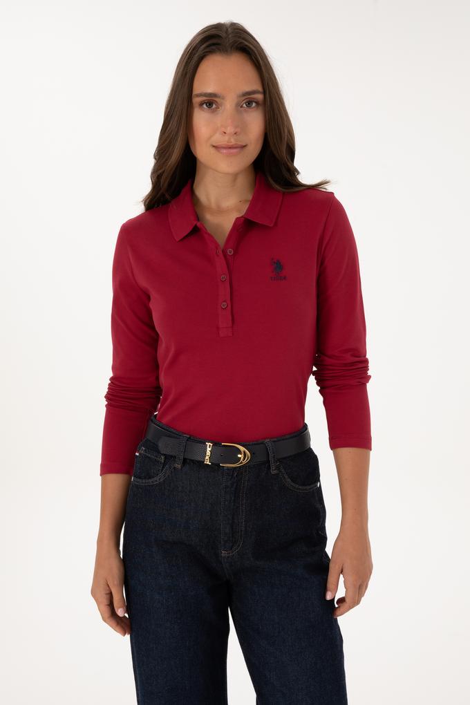 Kadın Koyu Frambuaz Basic Polo Yaka Sweatshırt