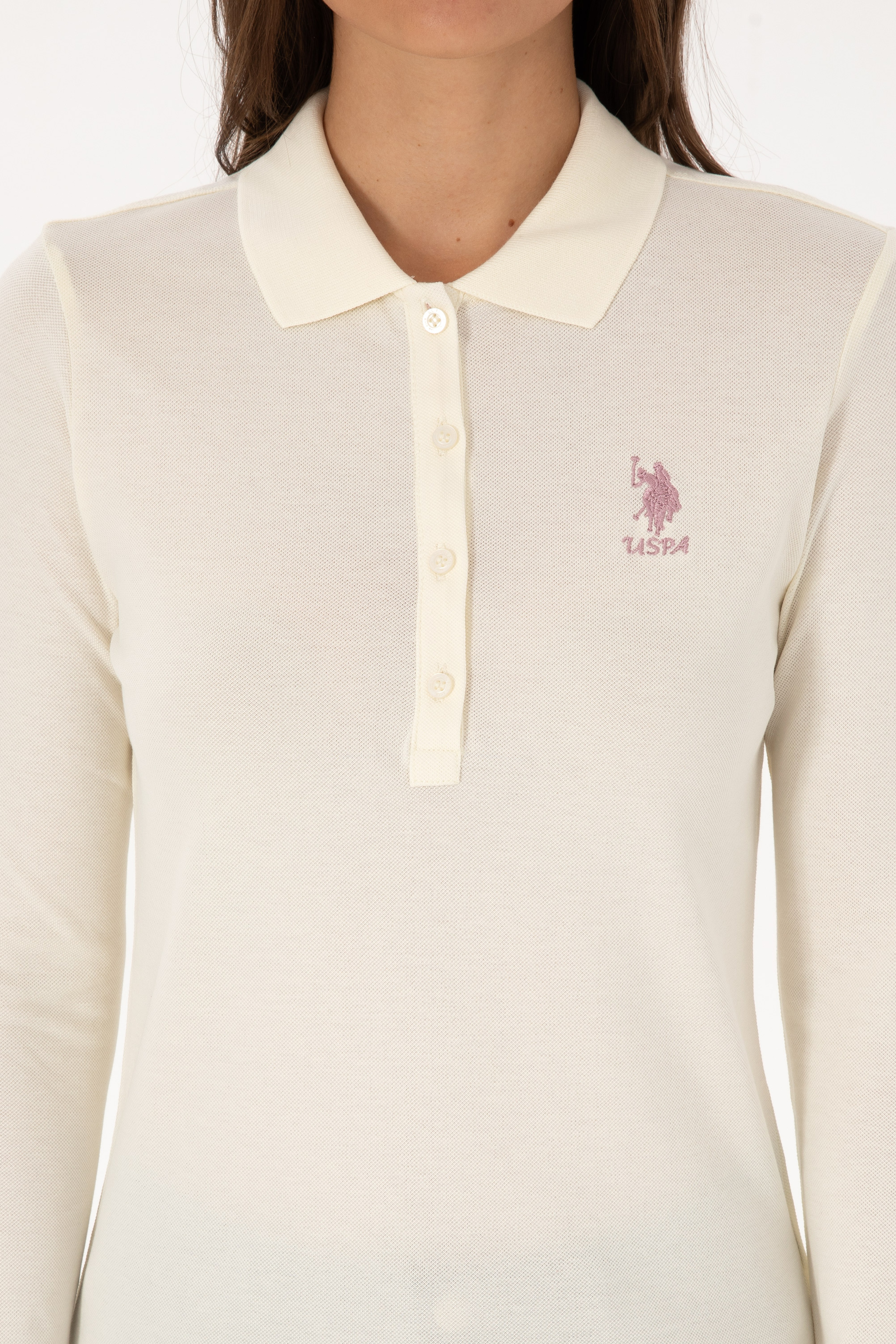 Kadın Krem Basic Polo Yaka Sweatshırt - Image 6