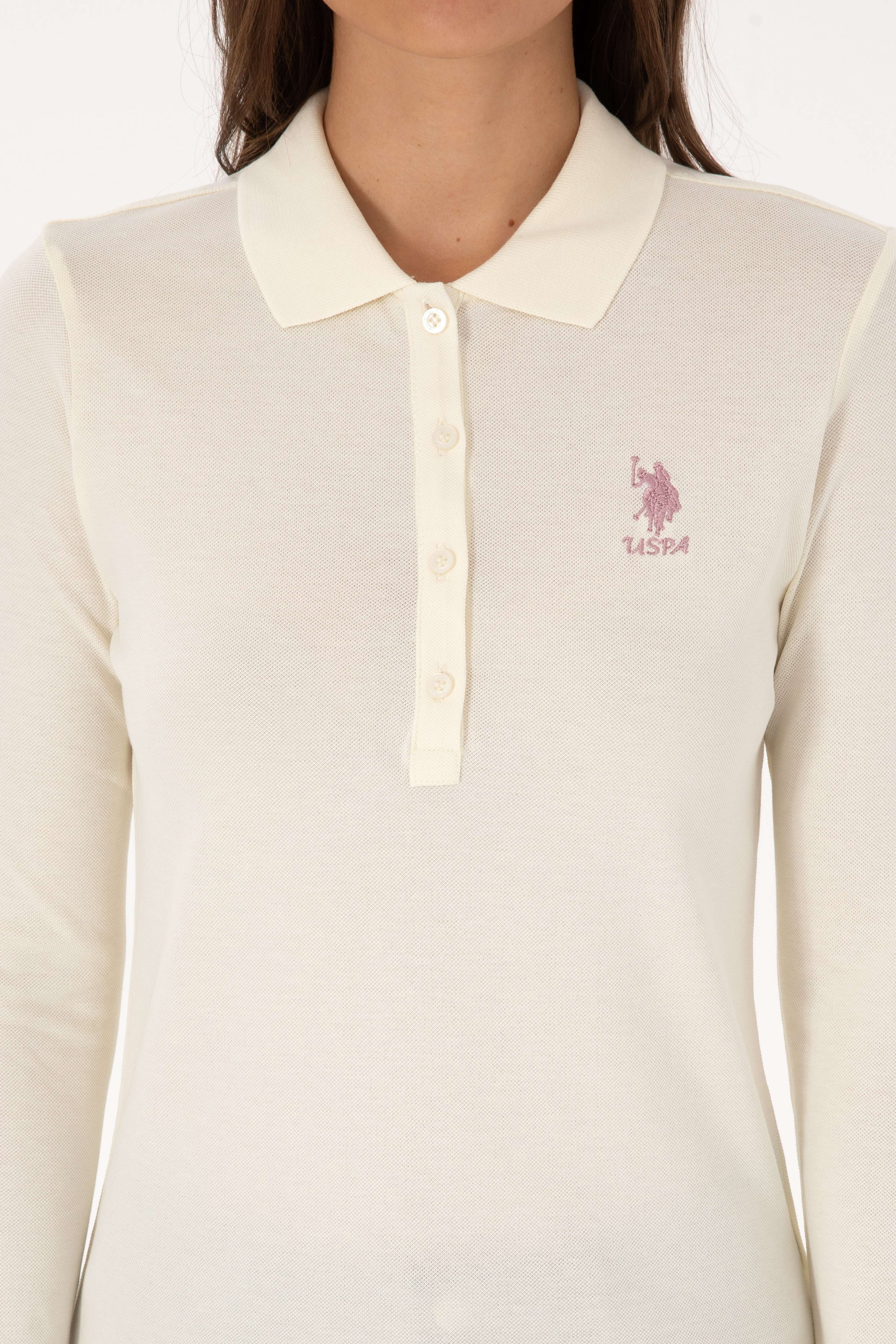 Kadın Krem Basic Polo Yaka Sweatshırt