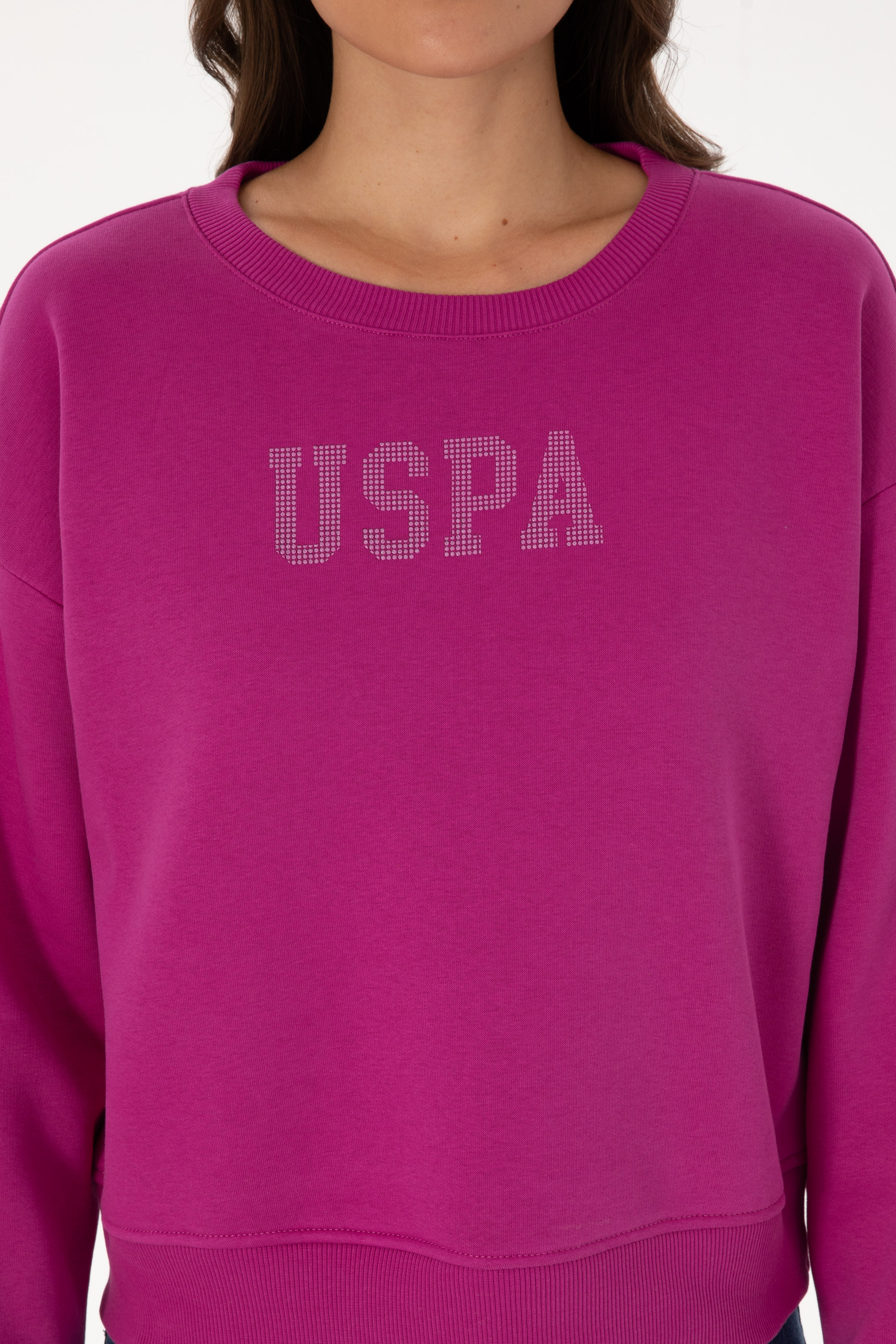 Kadın Fuşya Bisiklet Yaka Basic Sweatshirt - Image 6