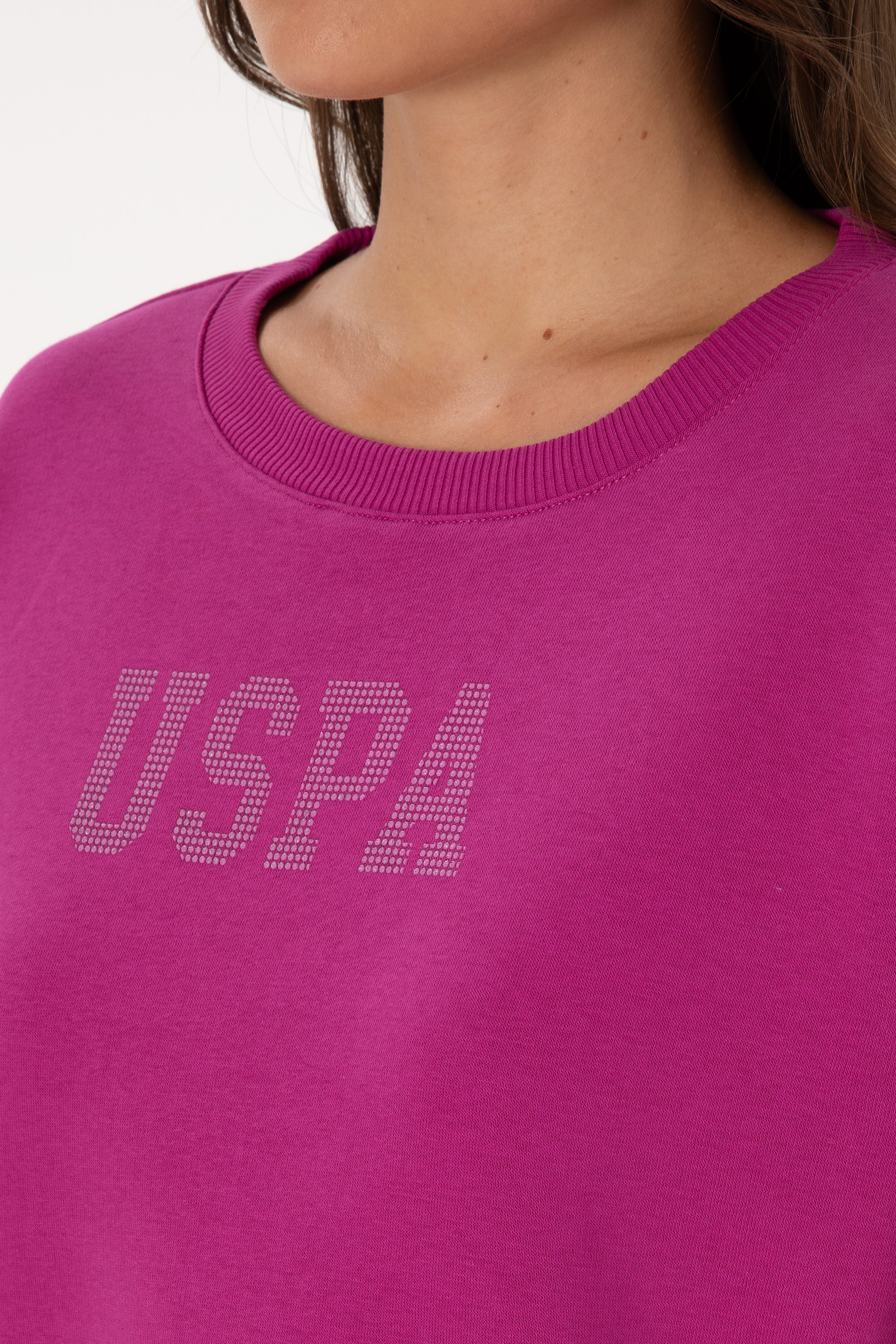Kadın Fuşya Bisiklet Yaka Basic Sweatshirt - Image 7