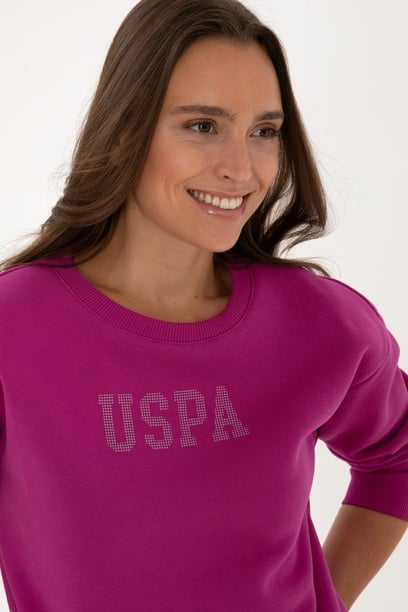 Kadın Fuşya Bisiklet Yaka Basic Sweatshirt