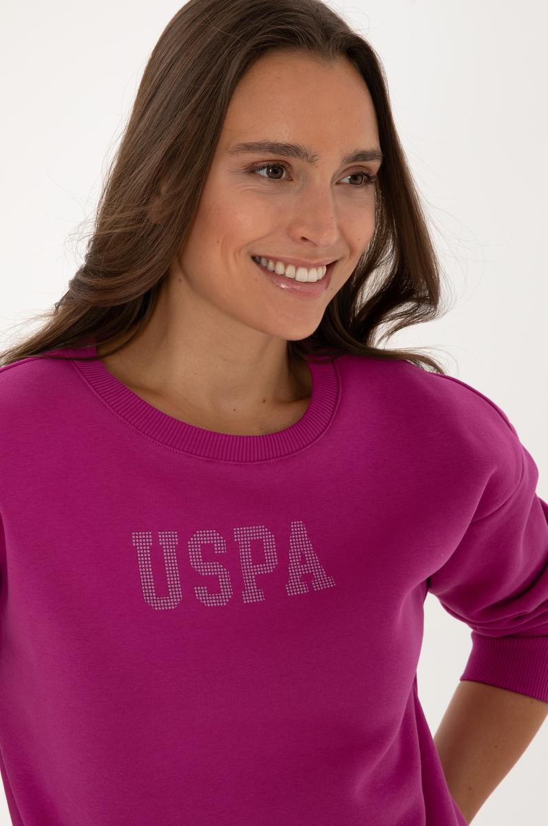 Kadın Fuşya Bisiklet Yaka Basic Sweatshirt