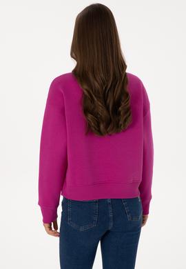 Kadın Fuşya Bisiklet Yaka Basic Sweatshirt - 50307752054