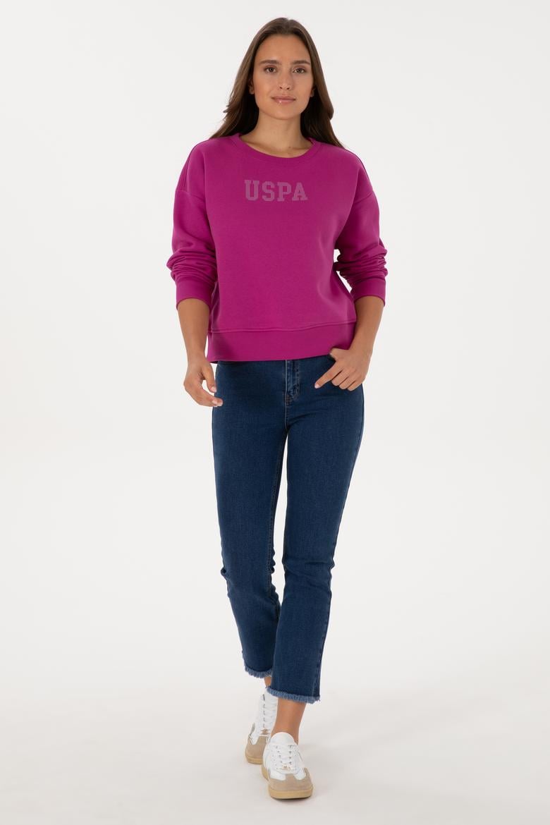 Kadın Fuşya Bisiklet Yaka Basic Sweatshirt - 50307752054