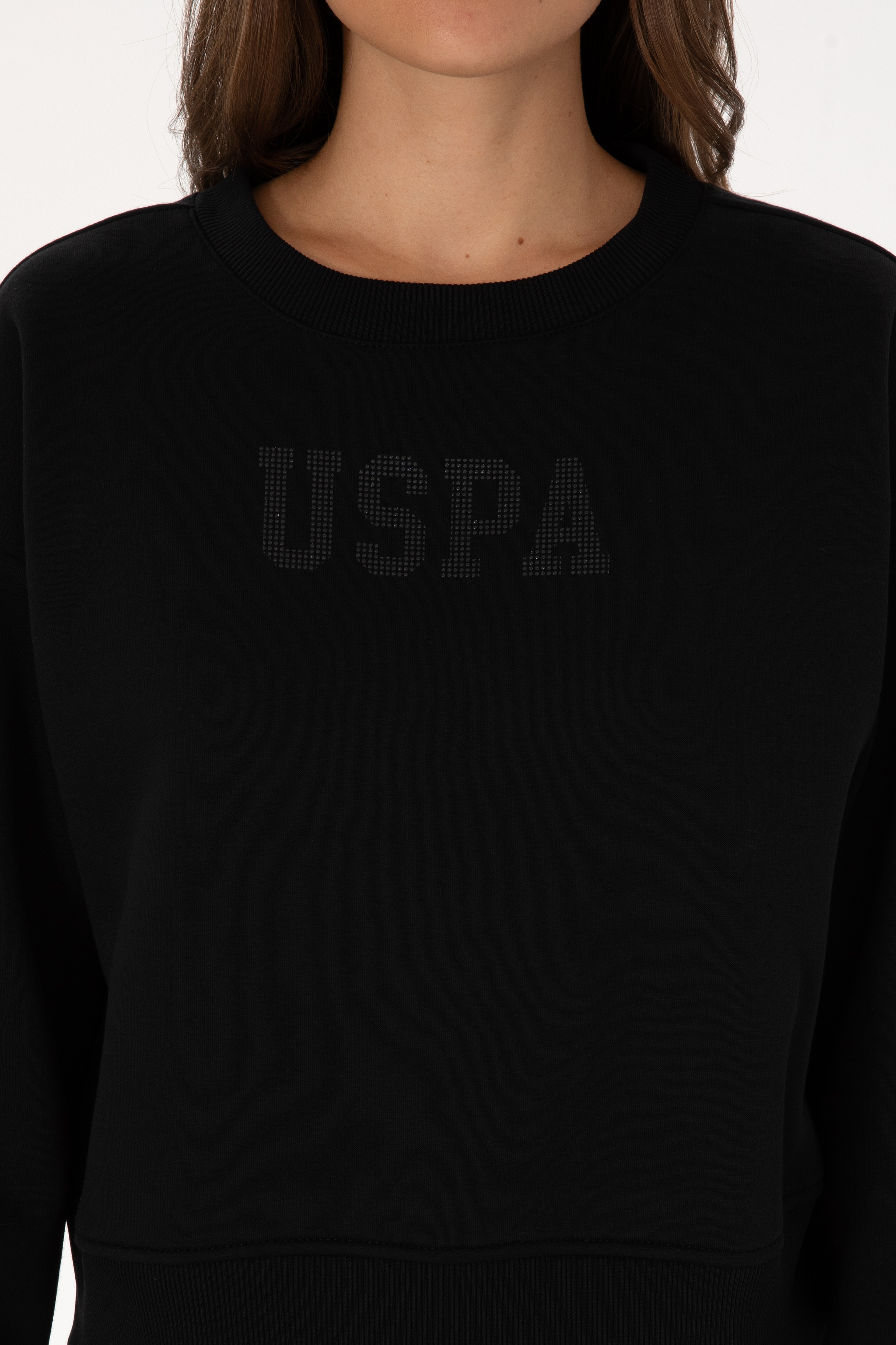 Kadın Siyah Bisiklet Yaka Basic Sweatshirt