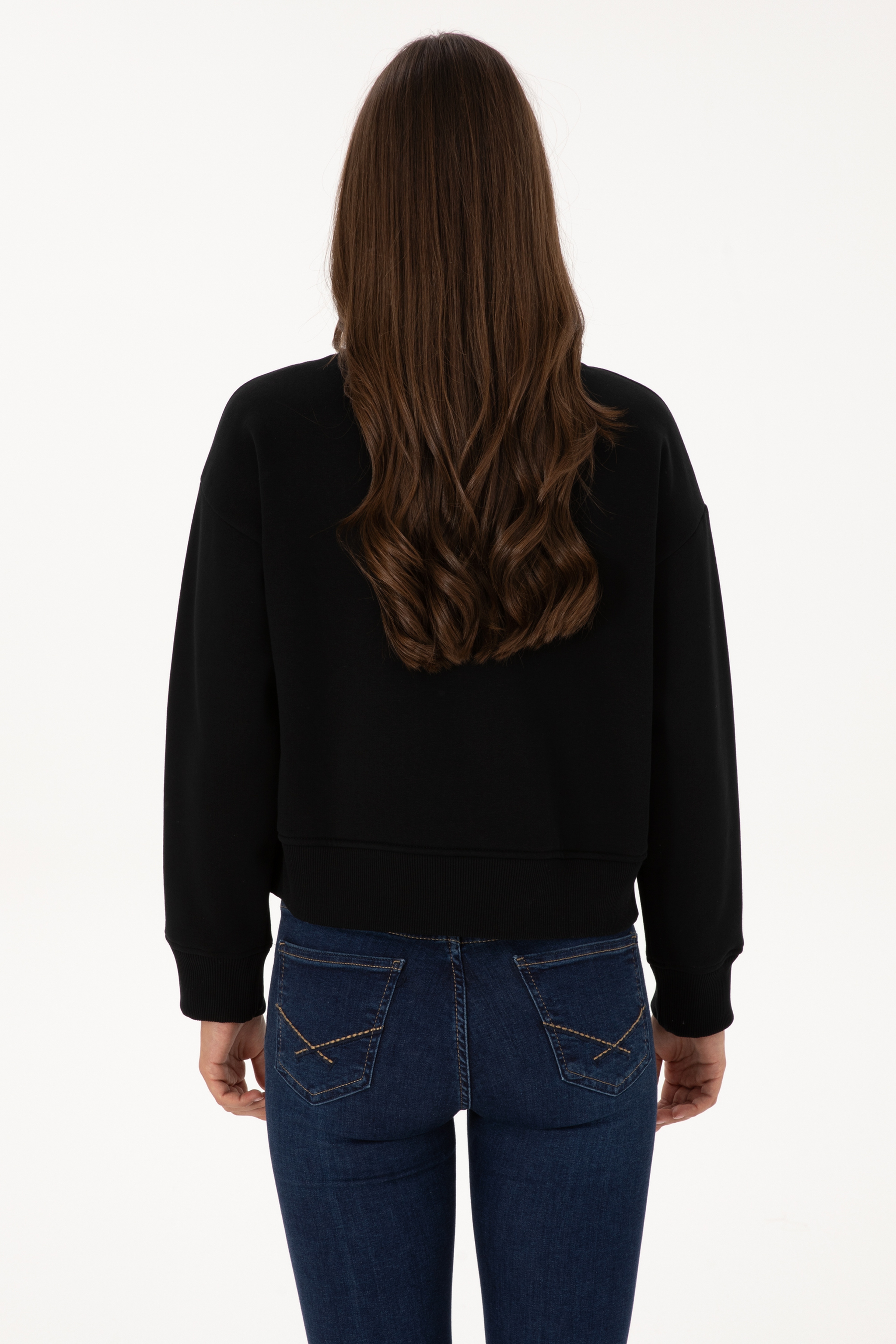 Kadın Siyah Bisiklet Yaka Basic Sweatshirt - Image 5