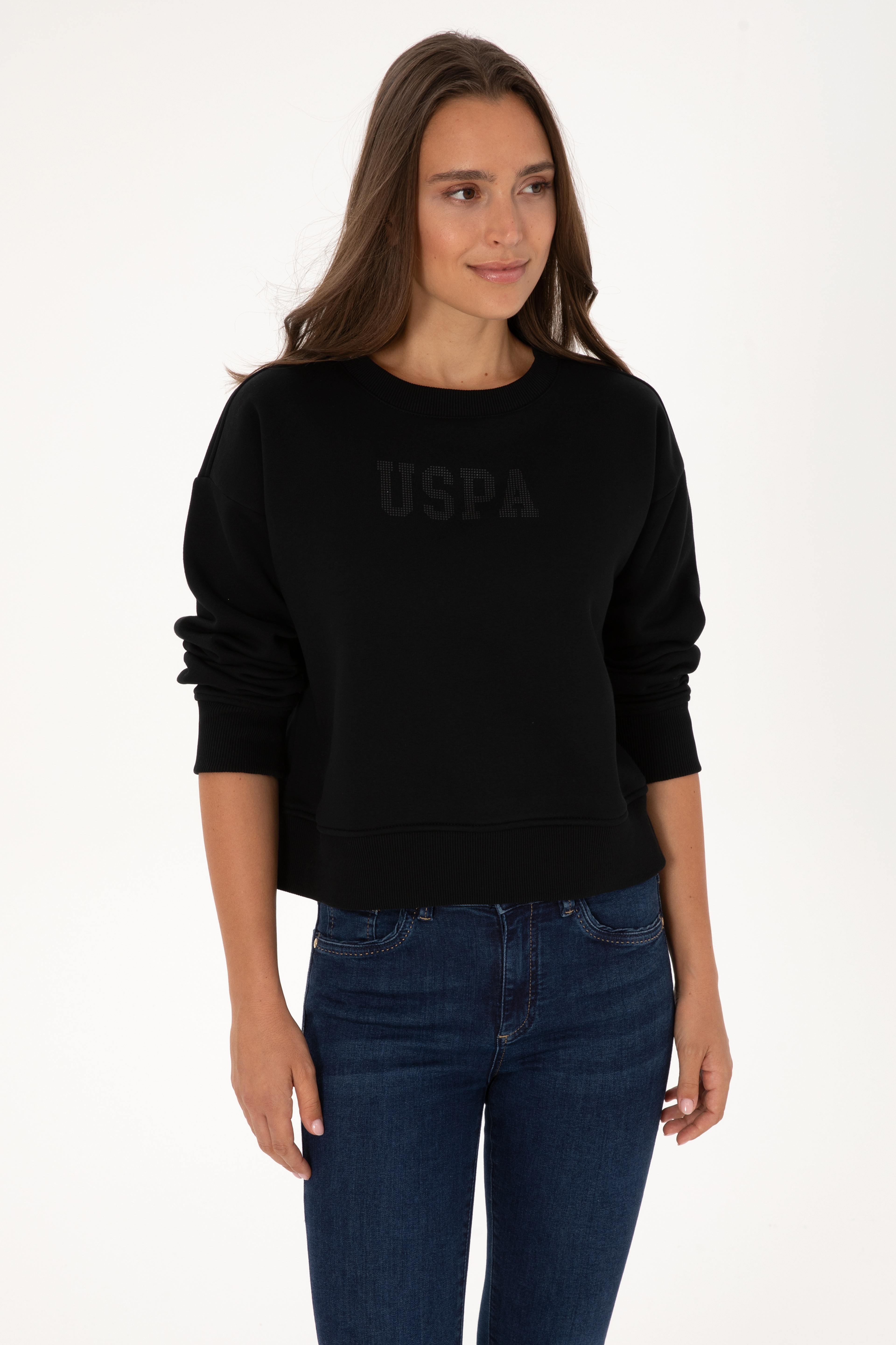 Kadın Siyah Bisiklet Yaka Basic Sweatshirt - Image 3