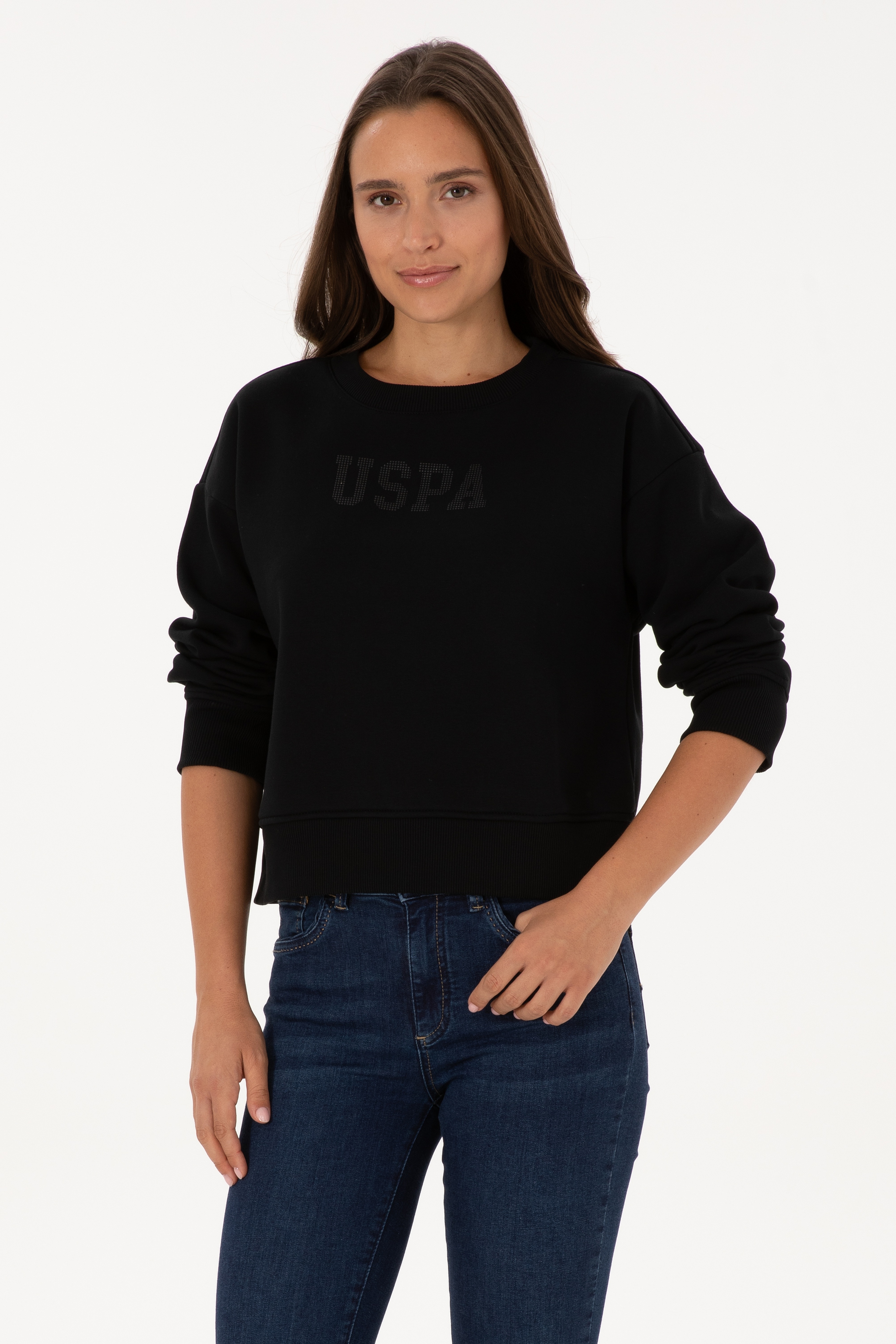 Kadın Siyah Bisiklet Yaka Basic Sweatshirt - Image 4