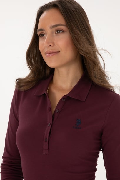 Kadın Bordo Basic Polo Yaka Sweatshırt