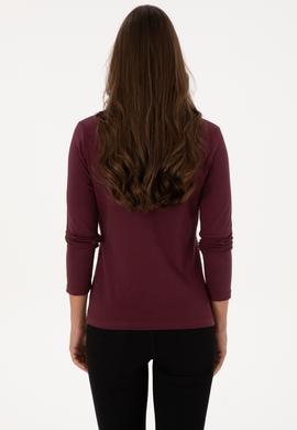Kadın Bordo Basic Polo Yaka Sweatshırt - 50307755076