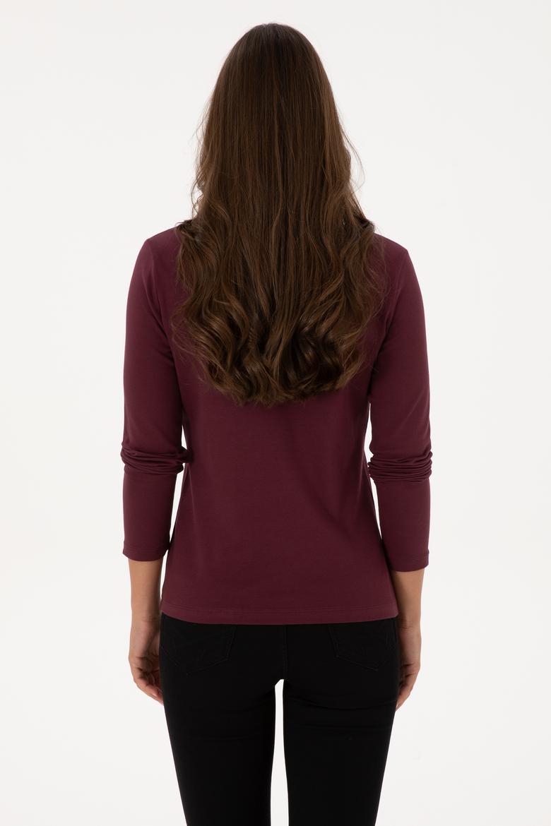 Kadın Bordo Basic Polo Yaka Sweatshırt - 50307755076