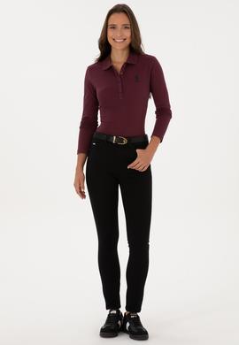 Kadın Bordo Basic Polo Yaka Sweatshırt - 50307755076