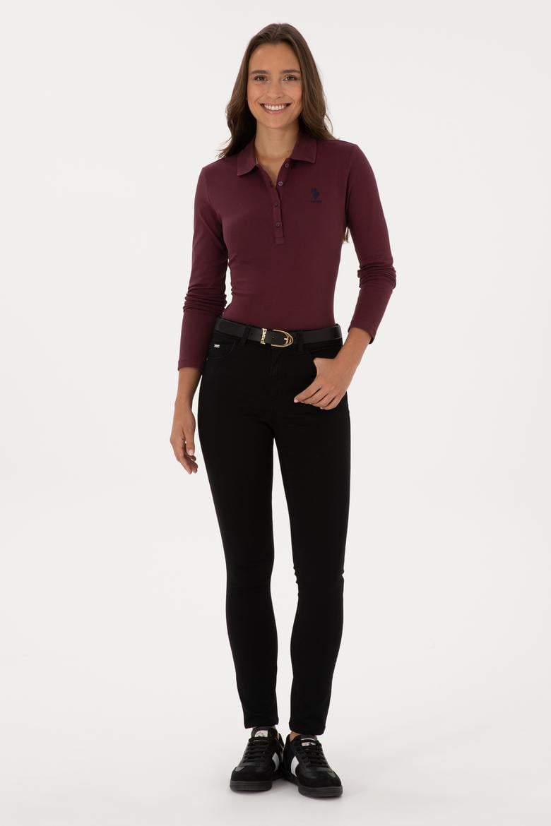 Kadın Bordo Basic Polo Yaka Sweatshırt - 50307755076