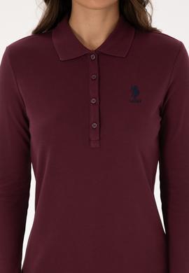 Kadın Bordo Basic Polo Yaka Sweatshırt - 50307755076