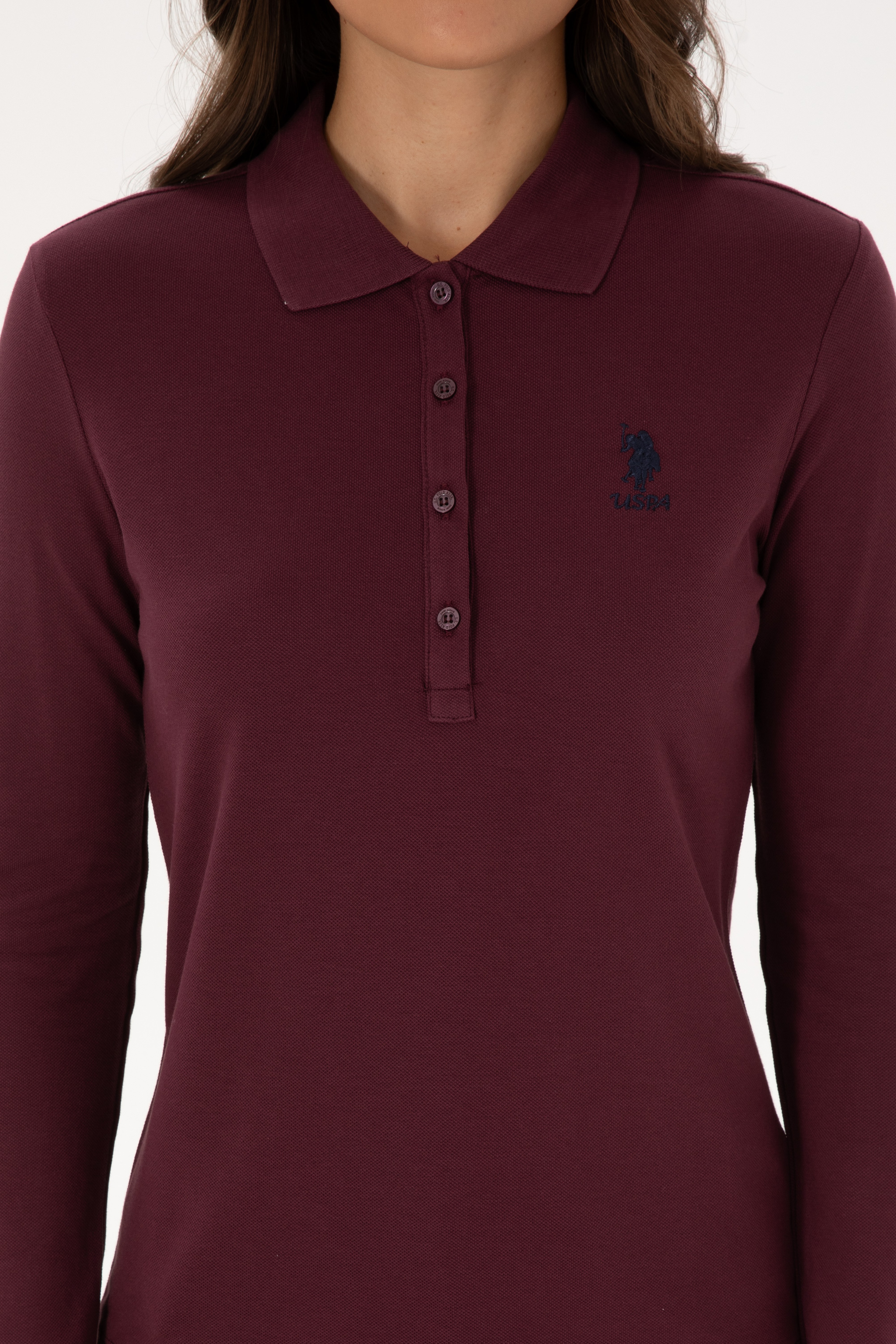 Kadın Bordo Basic Polo Yaka Sweatshırt