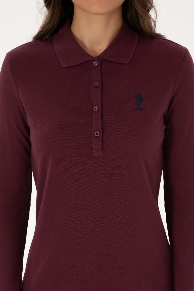 Kadın Bordo Basic Polo Yaka Sweatshırt - 50307755076