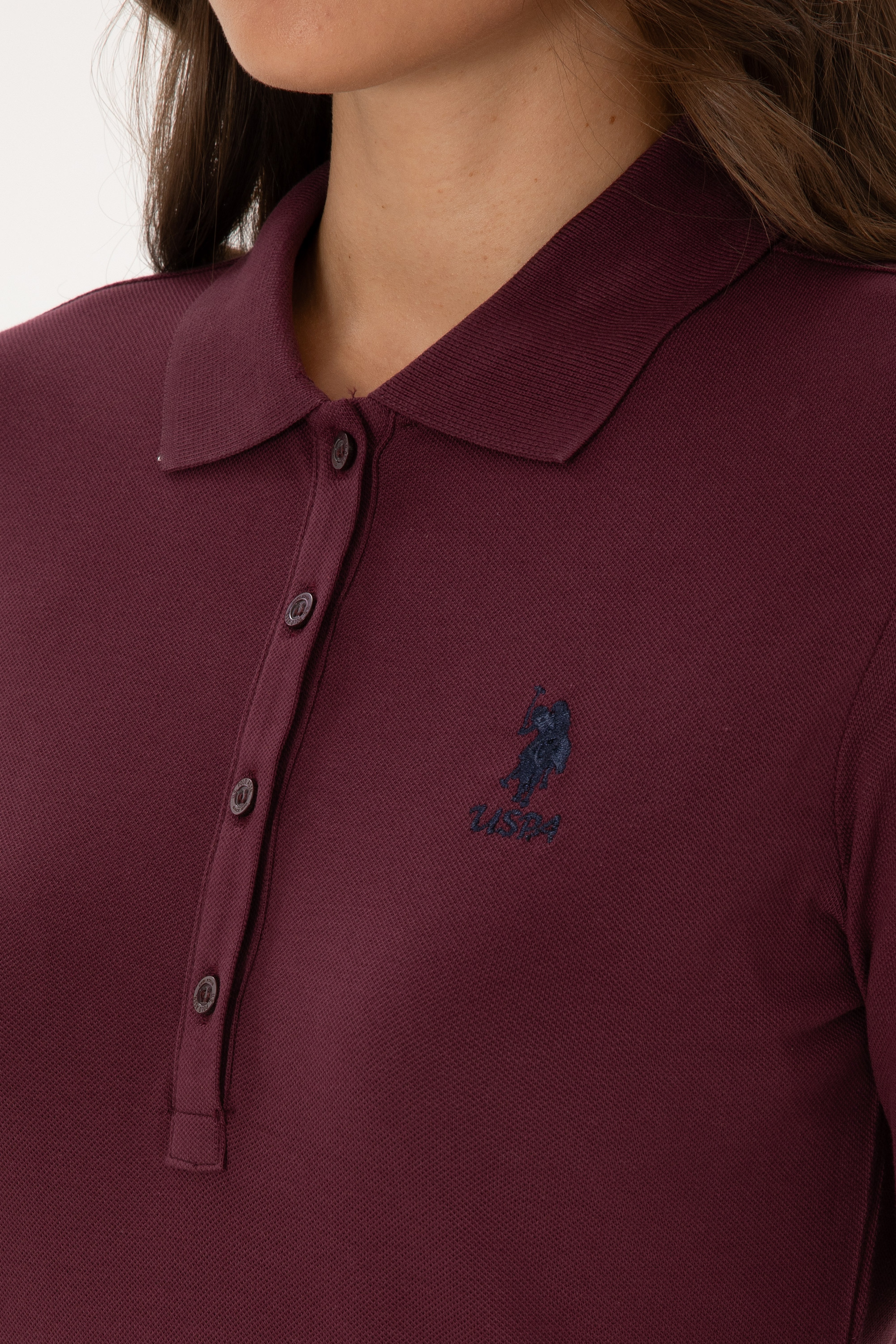 Kadın Bordo Basic Polo Yaka Sweatshırt - Image 7