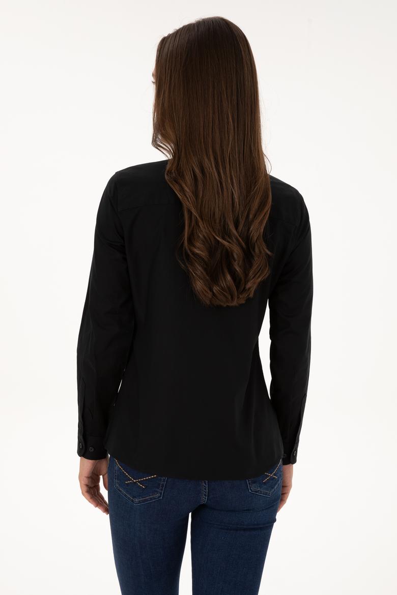 Kadın Siyah Uzun Kollu Basic Gömlek - 50308038027