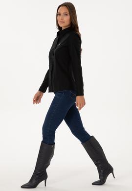 Kadın Siyah Uzun Kollu Basic Gömlek - 50308038027